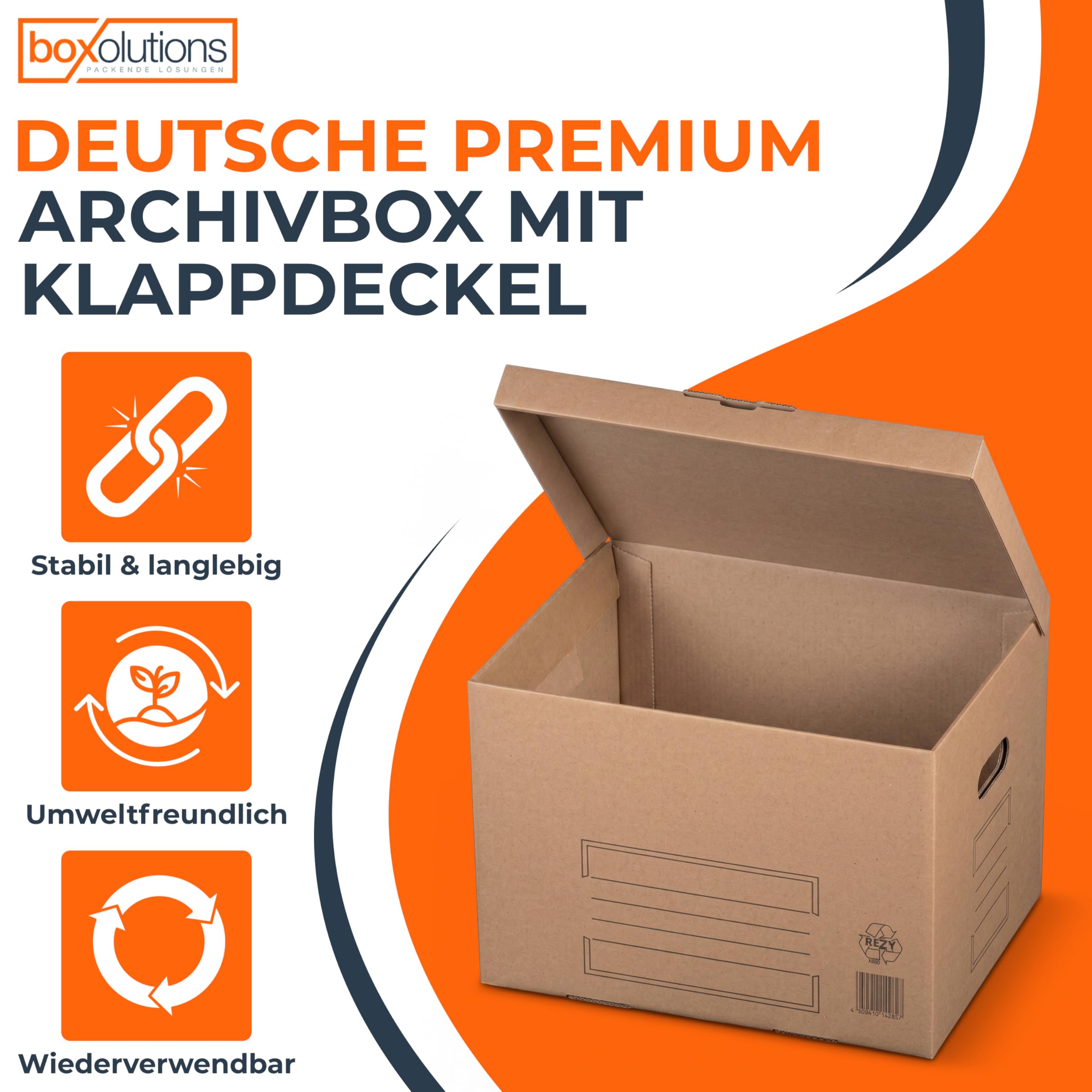 20 Stück Archivbox & Aktenkarton mit Klappdeckel – stabile Büro-Archivboxen aus Wellpappe für Ordner & Akten – stapelbar, wiederverwendbar, umweltfreundlich – 41x32x28,5 cm, für Büro-Archivierung