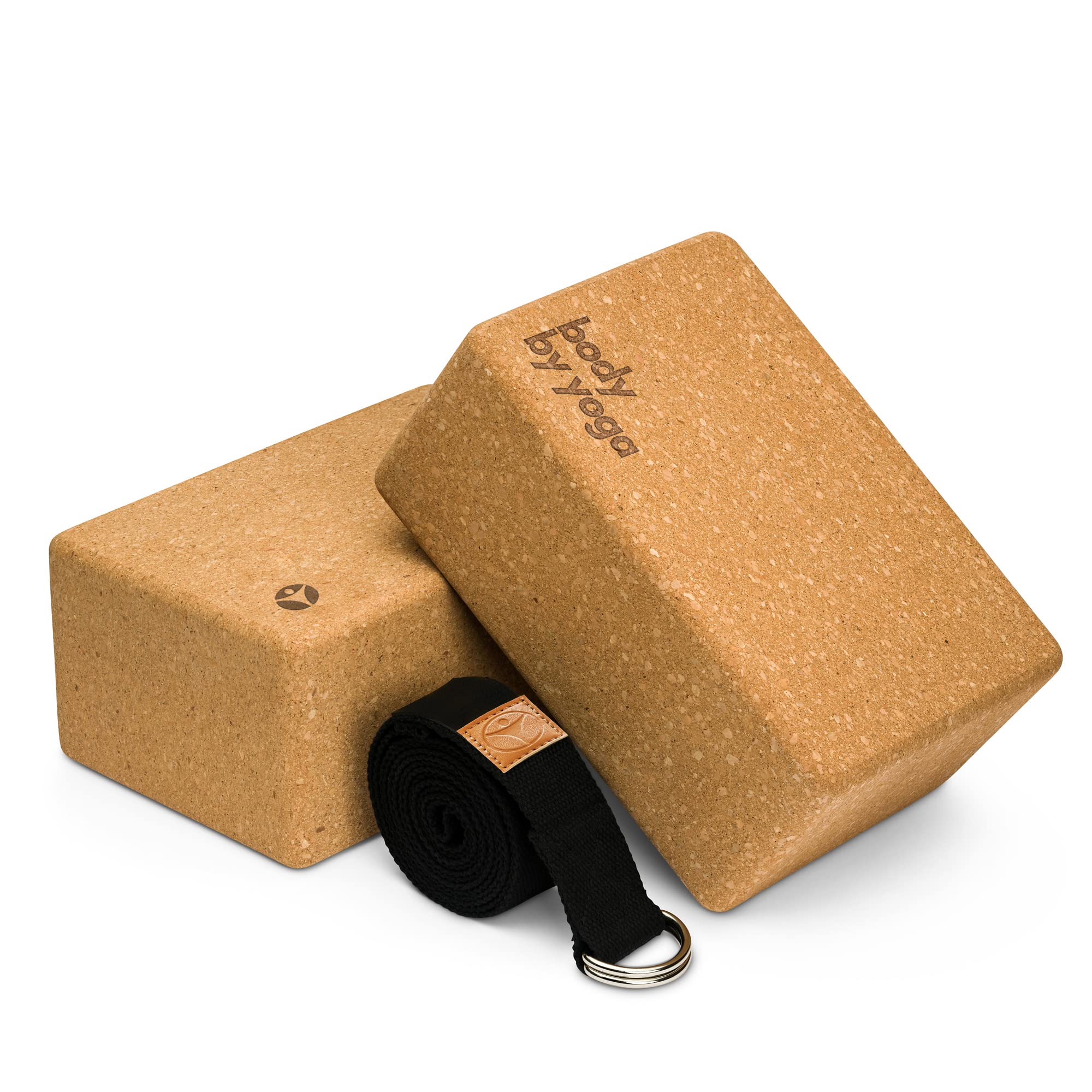 Luxury Cork Yoga Block Set - Extra Large Yoga Blocks with Performance Grade Portuguese Cork | High Density, Non-Slip Support for Safer Balancing | 2 Pack | 100% Cotton, Extra Long Yoga Strap Included