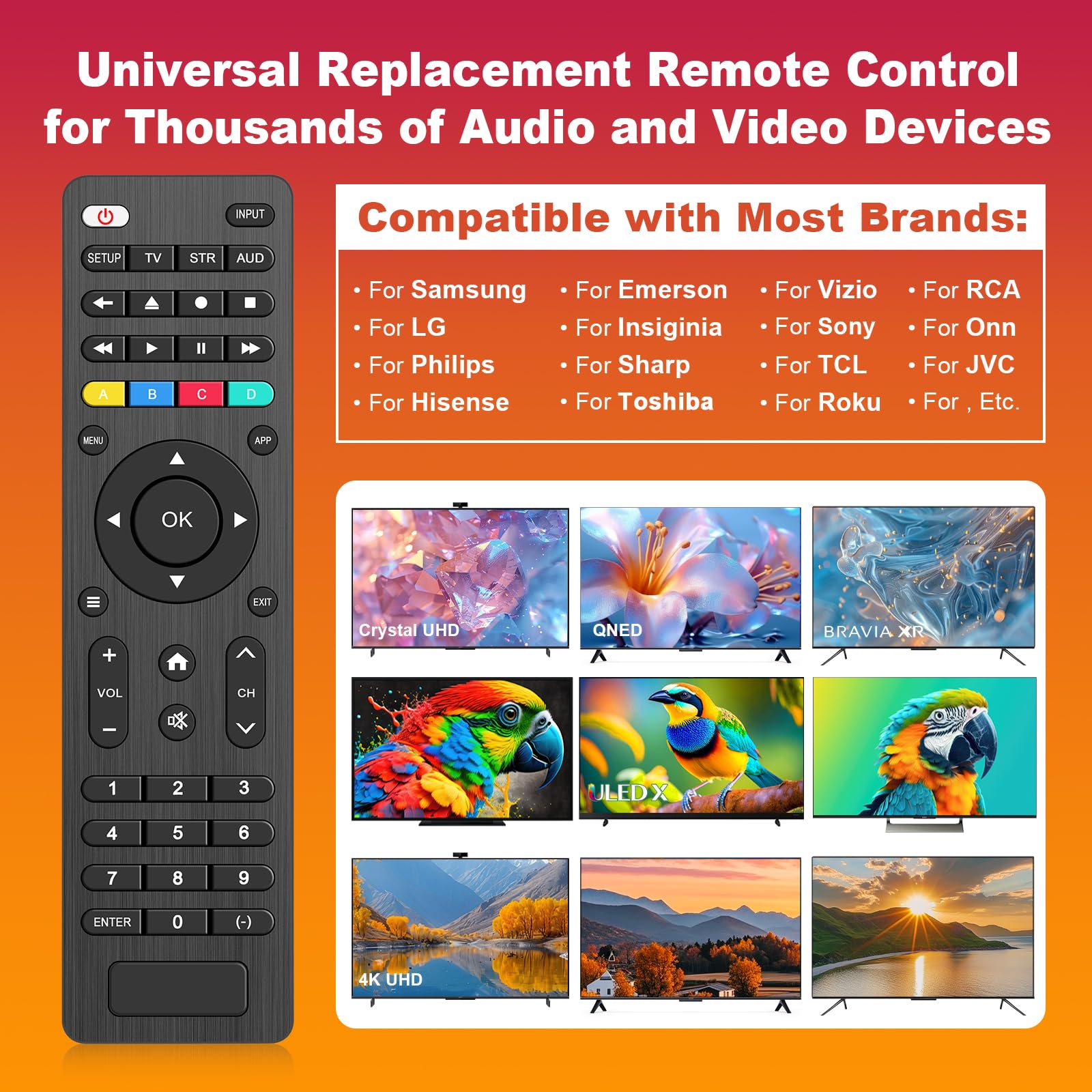 2 telecomandi universali per TV compatibili con Samsung, LG, Vizio, TCL, Hisense, Sony, Philips, Sharp e altre marche di Smart TV, lettori streaming, Sound Bar Audio e lettori DVD/Blu-ray