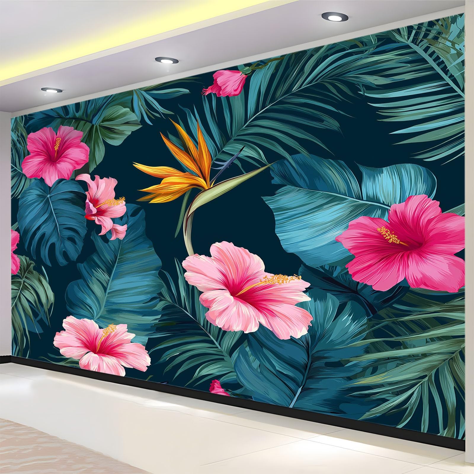 Papel Pintado Hiperrealismo 300 x 210 cm Vegetación Y Flores De Paisajes Tropicales Fotomurale 3D, Fotomurales Pared Tejido No Tejido Murales Fotográfico - Moderno Decoración De Paredes, Verde