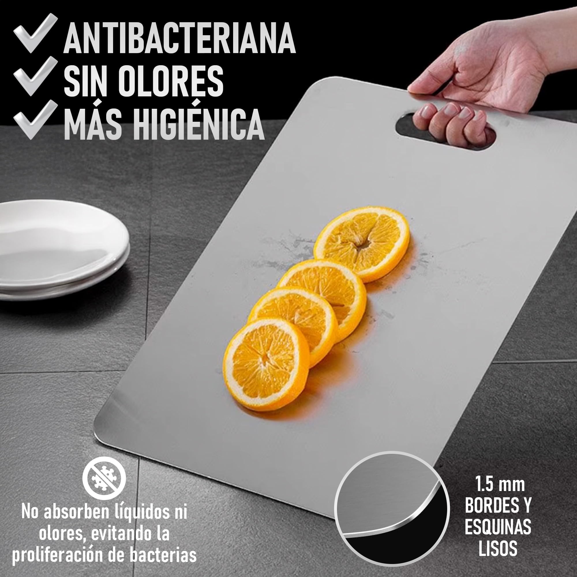 3-delige snijplank met titanium legering voor de keuken, snijplanken van roestvrij staal SUS316/SUS304 haken en doeken, antibacterieel, omkeerbaar en robuust, titanium snijplank