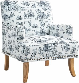 Modern Accent Chairs Comfy Armchair Dining Chairs with Log Legs Desk Chair Single Person Sofa for Living Room for BedroomInk wash Painting
