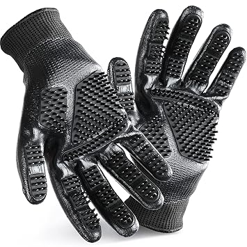 Pet Hair Remover Gloves, DELOMO Pet Grooming Gloves for Dogs, Cats & Horses, 1 Pair Grooming Gloves with Enhanced Five Finger Design, Black