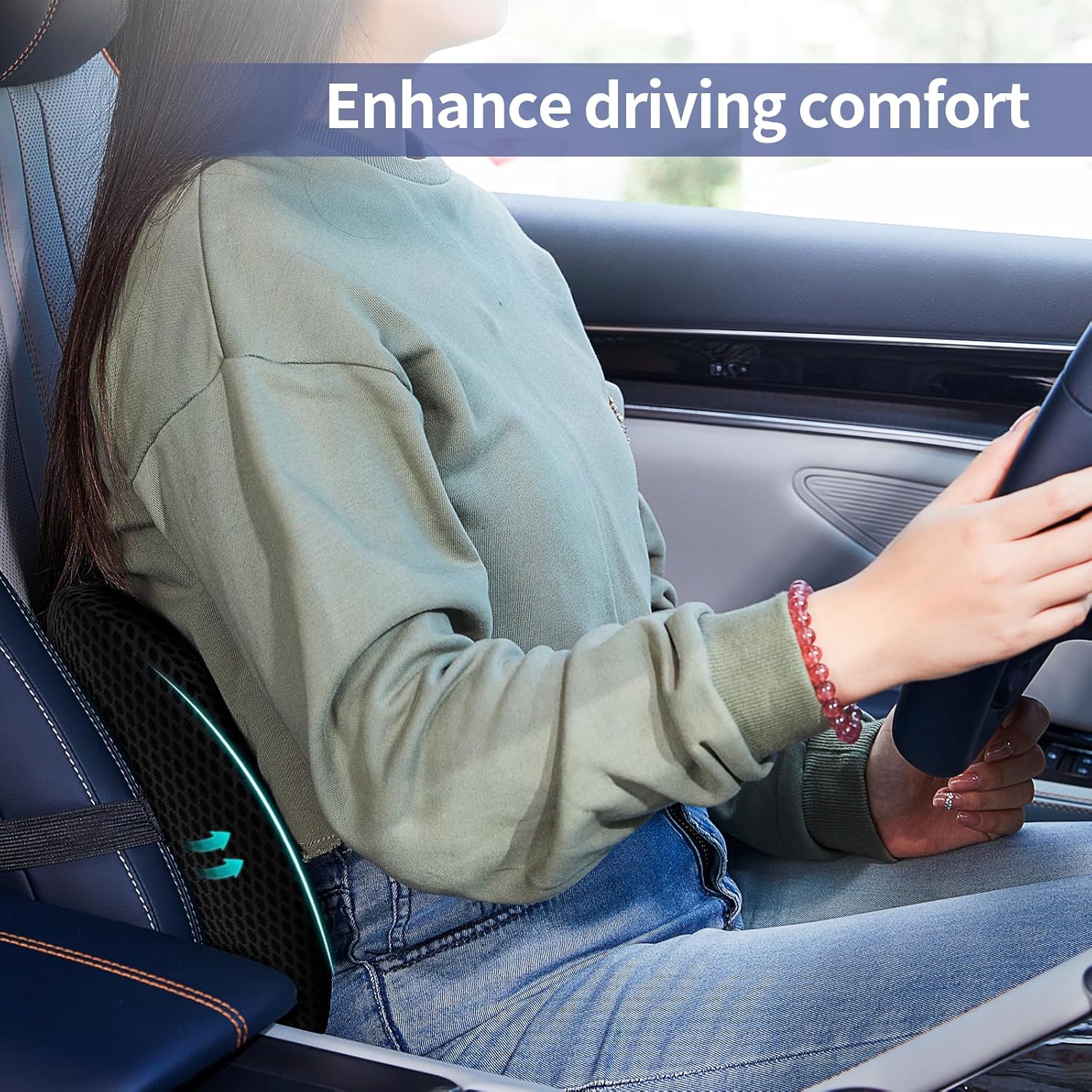 Lumbar Support Pillow for Office Chair, Car Lumbar Pillow Lower Back Pain Relief, Memory Foam Back Cushion with 4D Mesh Cover and Adjustable Straps, Ergonomic Chair Back Pillow for Car,Bed, Gaming - Image 4