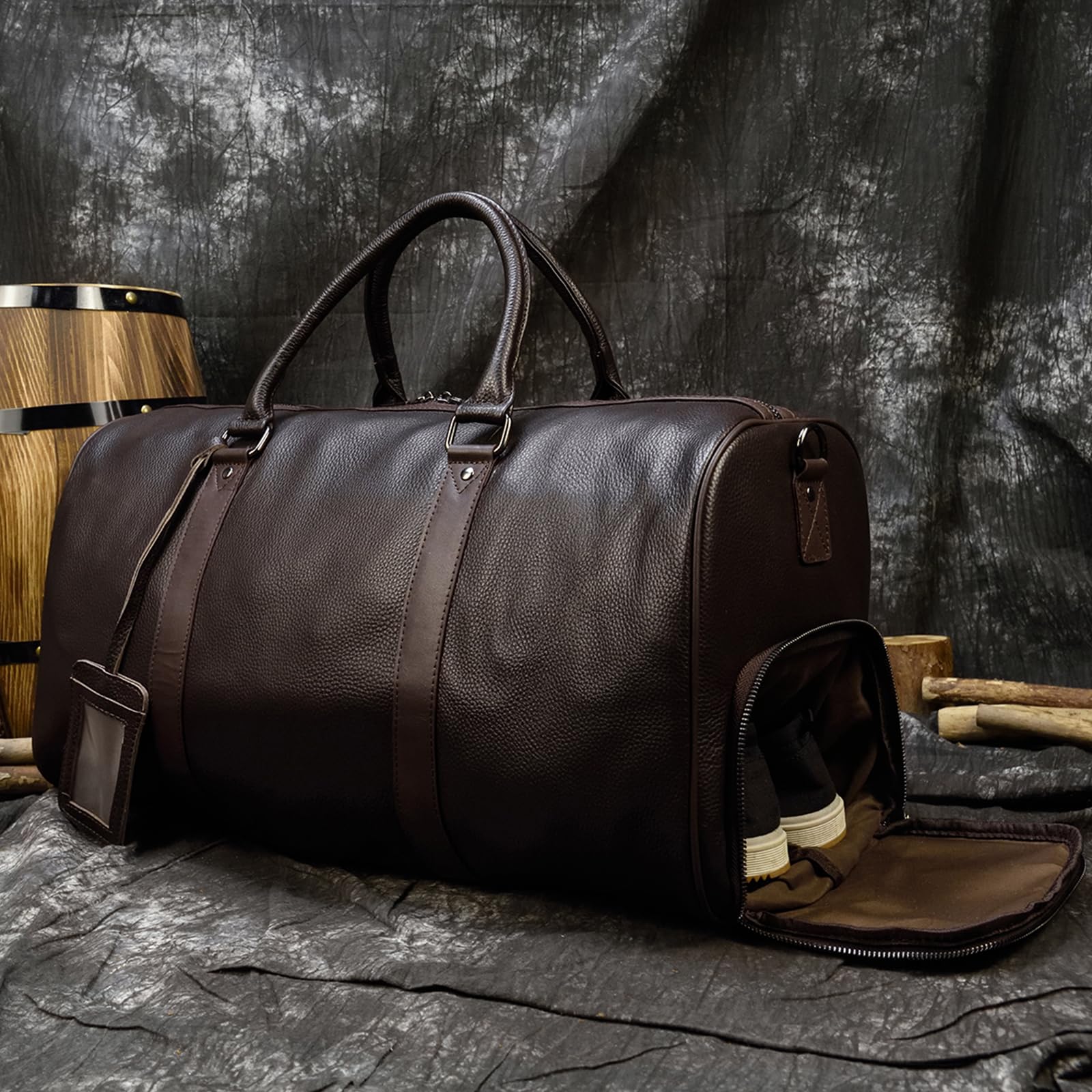 Luufan Unisex Bolsa de Viaje de Cuero Bolsa de Viaje de Fin de Semana de época