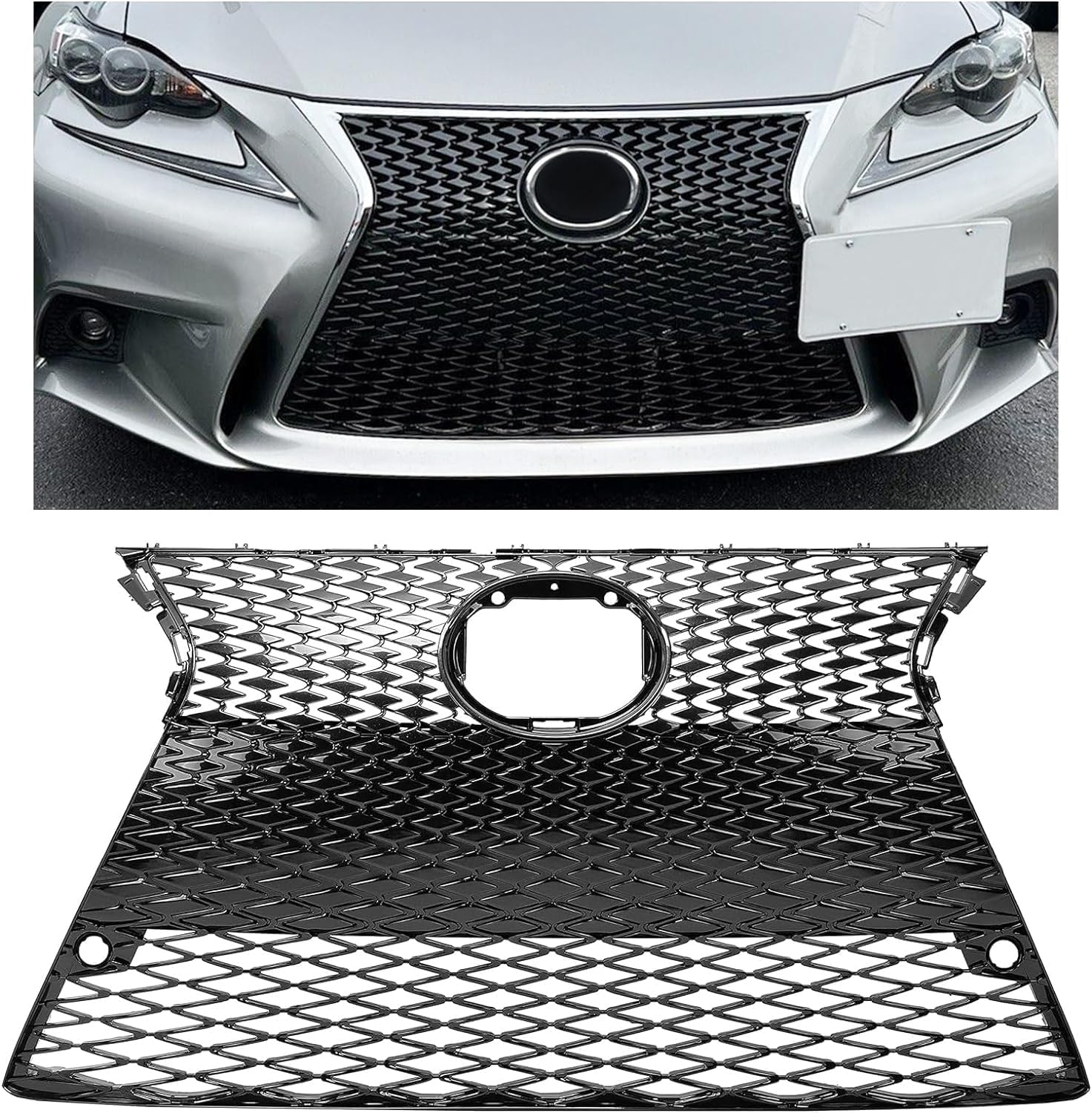 KUAFU Front Bumper Grille Compatible with 2014-2016 Lexus F-Sport IS200t IS250 IS350 LX1200152 LX1036115 Upper & Lower Grill (2 packages)