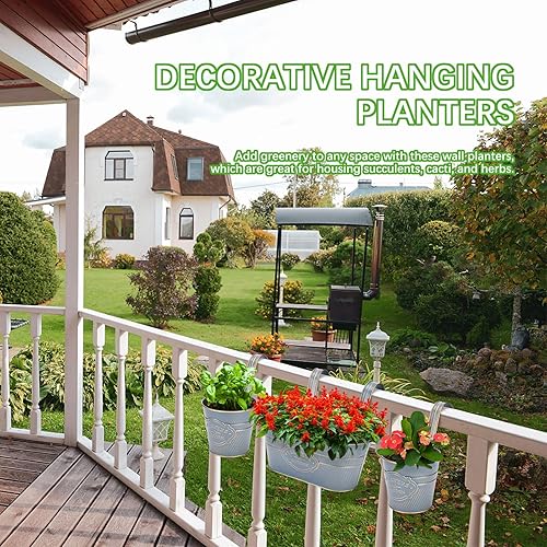 Miniatura 6 de PerGar Macetas de metal vintage para colgar en la pared, maceta rústica, soporte para plantas con ganchos desmontables y agujero de drenaje para