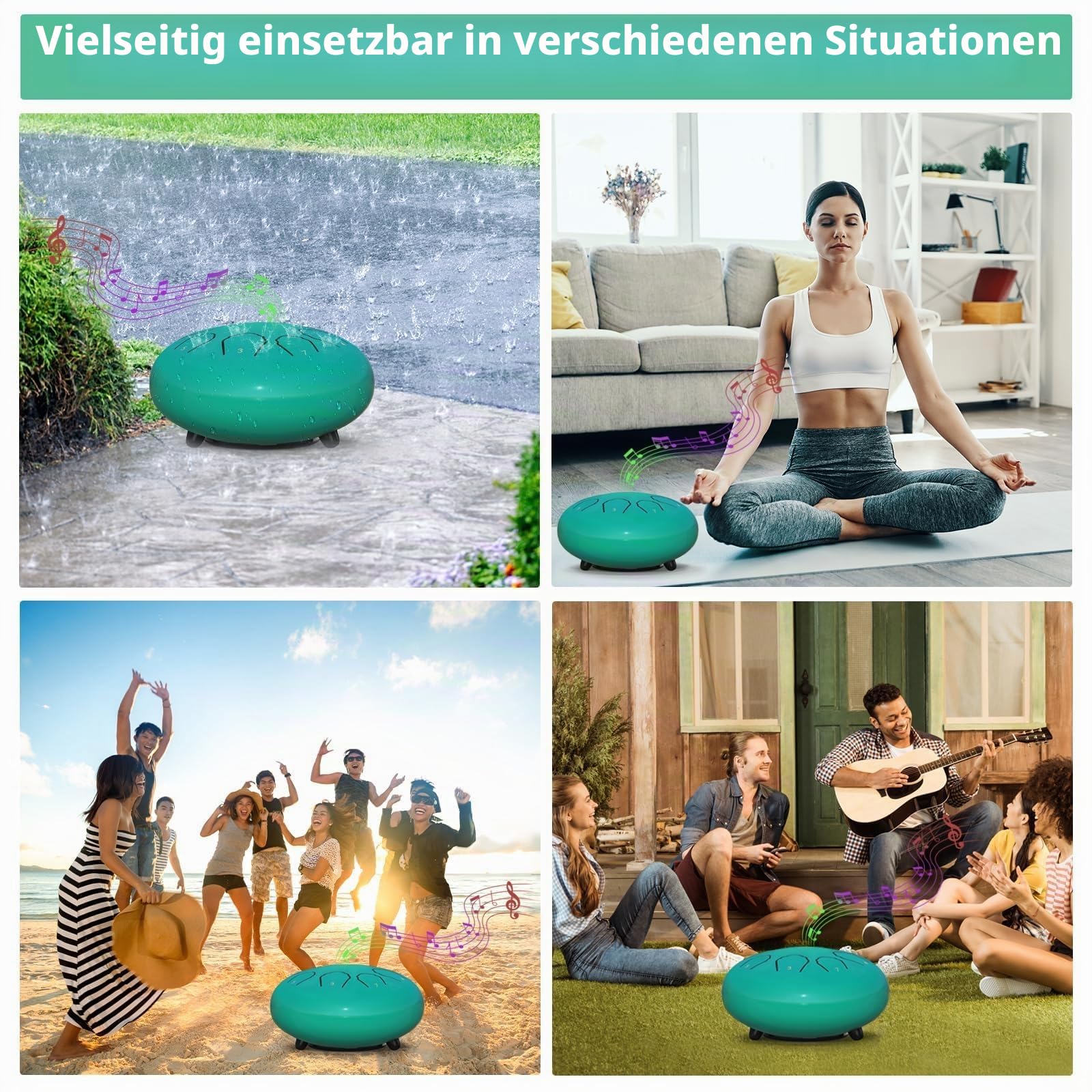 Regentrommel für draußen, 8 Töne, Stahlzunge, Musikinstrument-Trommel, Regenspiel, Regentrommel für Garteninstrument, Chakra-Schlagzeug mit Musikbuch (See blau, 6 Zoll)