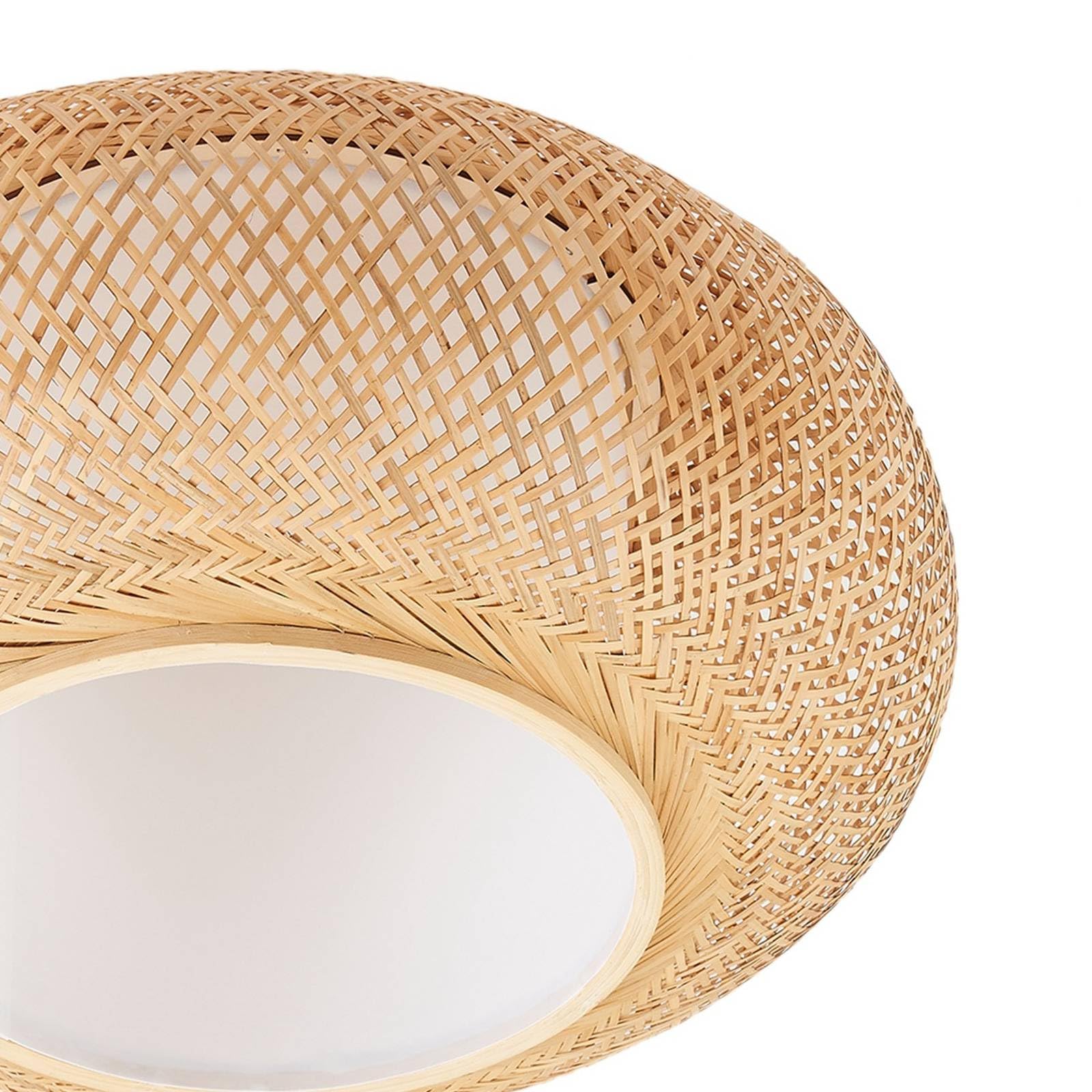 Lindby Bombillas LED lámpara de techo en madera, blanco, plafón redondo | lámpara de salón, e27, rústico, casa de campo, de bambú para sala de estar, salón, comedor