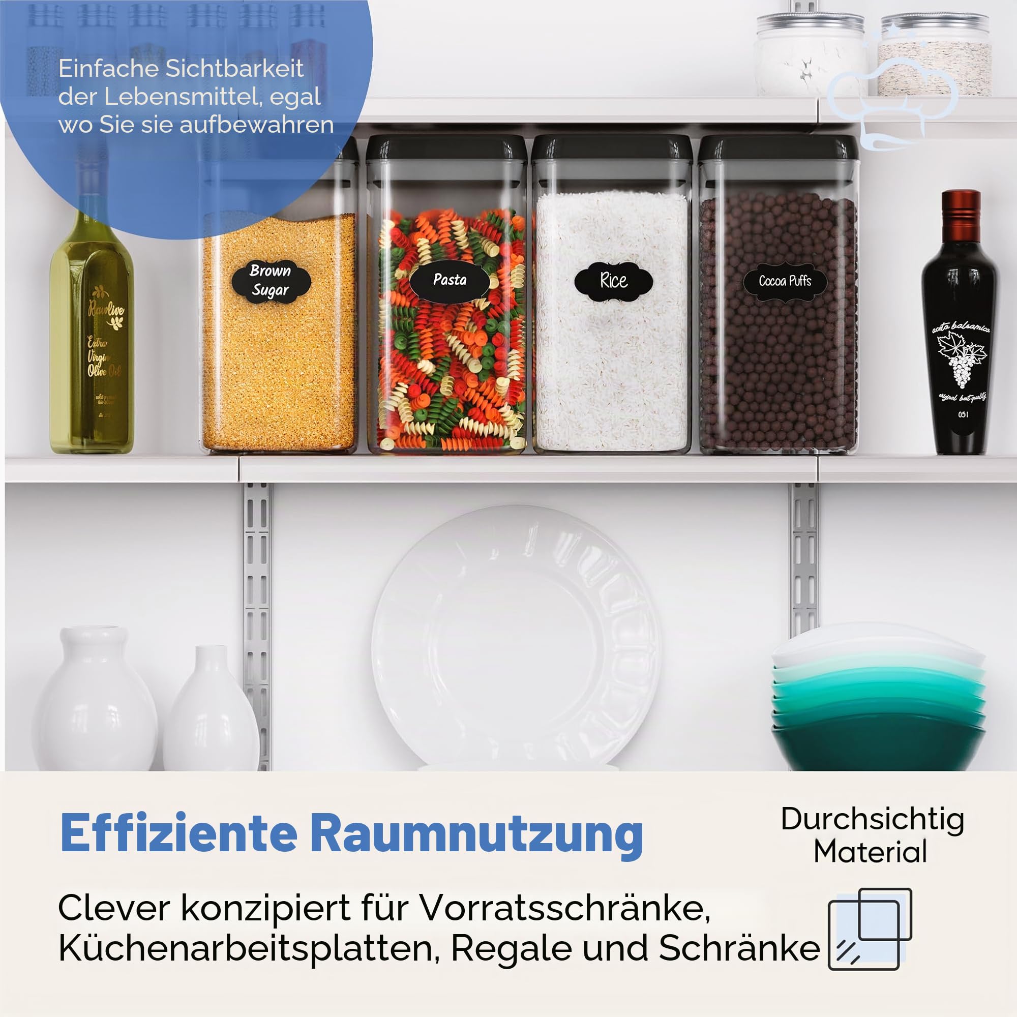 Chef's Path | Vorratsdosen Set aus 4 Frischhaltedosen mit Deckel | Ideal als Vorratsbehälter, Aufbewahrungsbox Küche, Vorratsbehälter, Vorratsdose, Vorratsdosen Luftdicht (3.2 L X 4)