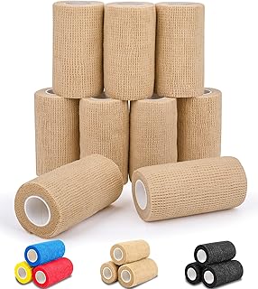 AZEN 9 Pack Self Adhesive Bandage Wrap, 4" X 5 Yards Elastic Cohesive Bandage Wrap, Skin Color Athletic Tape, Ankle Tape, Tattoo Grip Tape Wrap, Vet Wrap