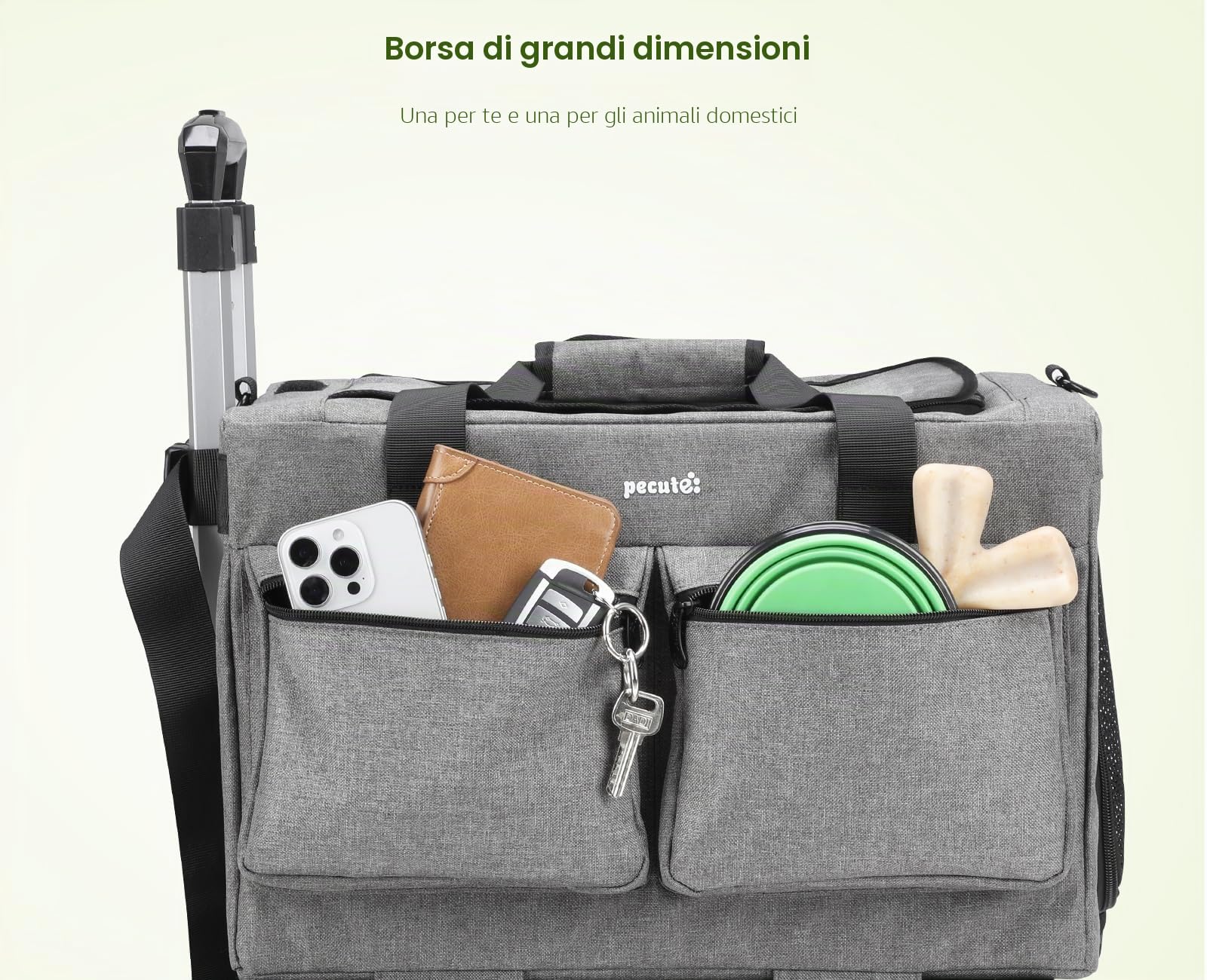 Pecute Trasportino Per Gatti Con Ruote, Trasportino Per Gatti e Cani Con Struttura In Filo D'Acciaio, Trasportino Stabile Per Cani, Borsa Per Animali Domestici E Passeggino, Grigio