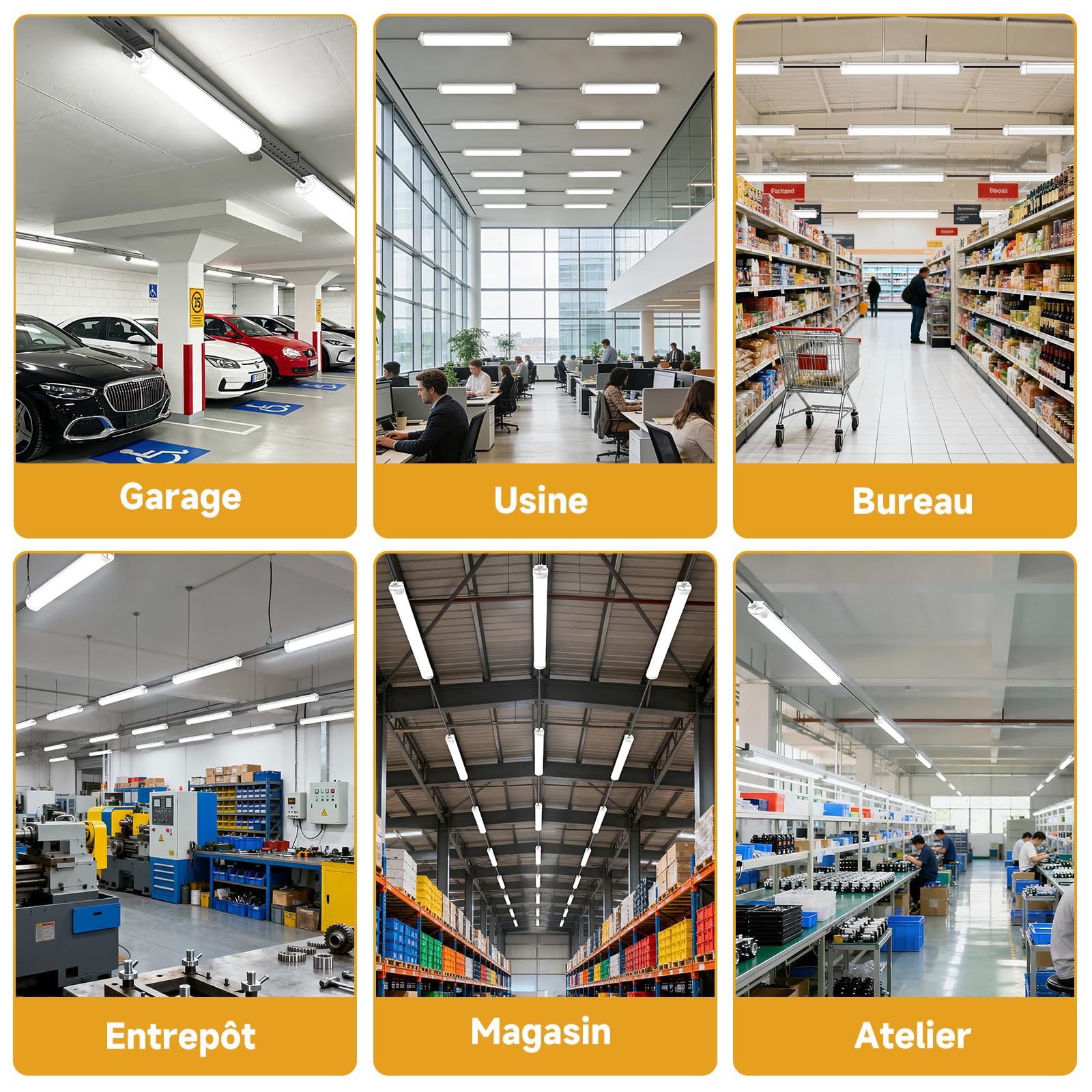 Lot de 4 Réglette LED 120cm Néon LED 6000K Blanc Froid 36W 4500LM IP65 Étanche Connectable jusqu'à 20 Unités Haute Efficacité pour Garage, Atelier, Cave, Entrepôt
