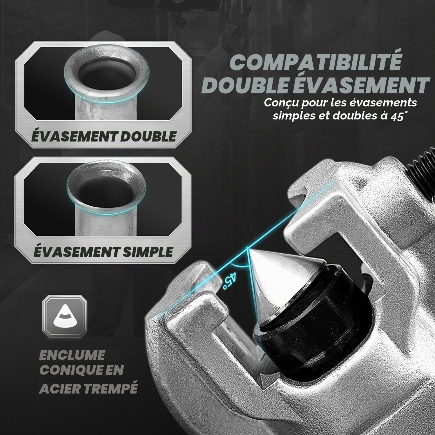 Flexzion Evaseur Évasement, Outils D'évasement de Tuyaux de Freins (8 Tailles 3/16-3/4) Coupe-tuyaux Manuels pour Tuyauterie Flaring, Excentrique Réfrigération Dudgeonnière cuivre doux laiton