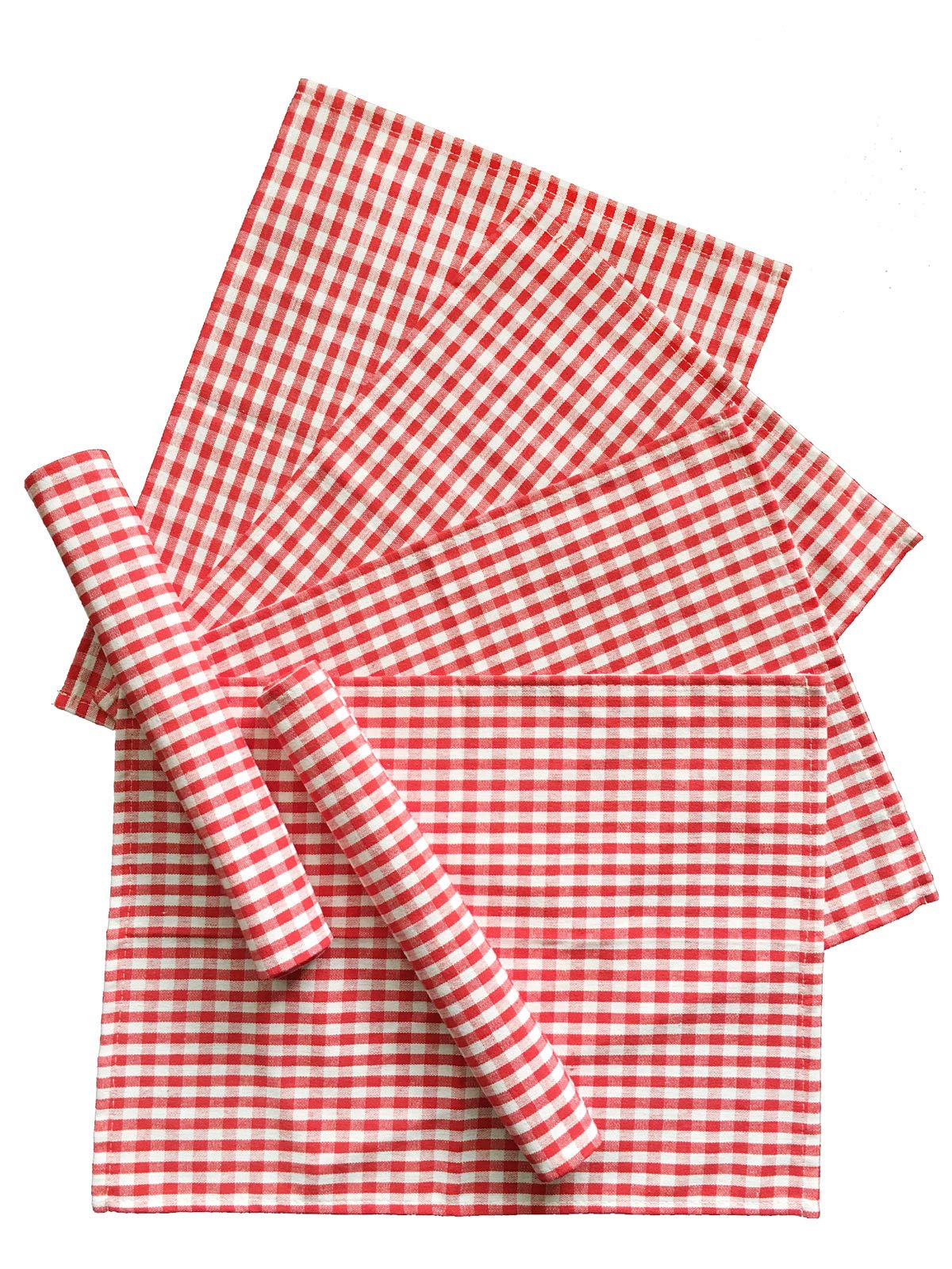 Red & White Checkered Kitchen Tea Towels Set of 6, 100% Woven Cotton Washable Dish Cloth