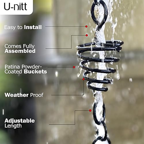 Miniatura 4 de U-nitt Cadena de lluvia colección de agua para canalones, atrapador de agua de lluvia y desviador, cadenas de 8.5 pies para jardín exterior, copas