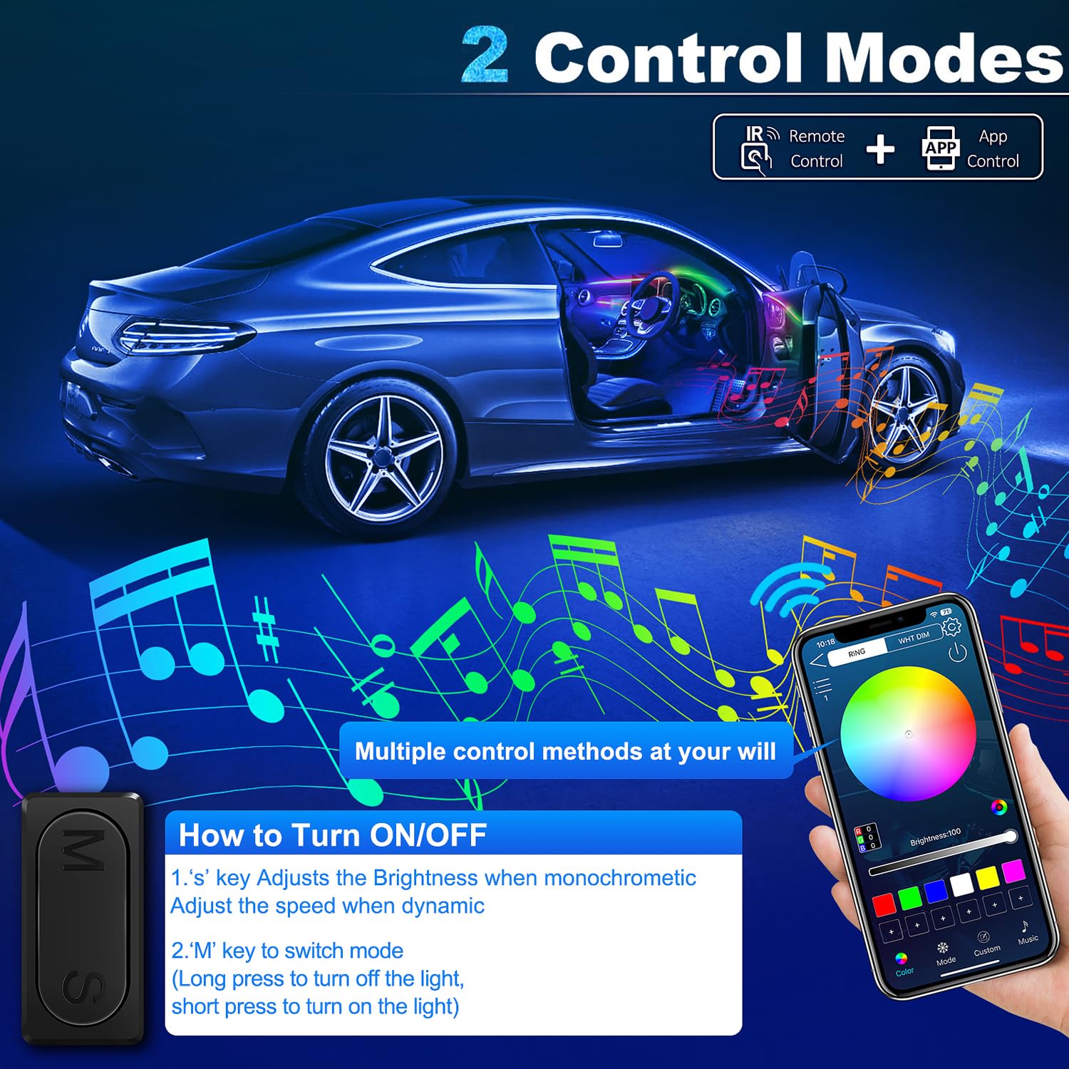 Dreamcolor - Tira de luces LED de acrílico para interior de coche con aplicación inalámbrica, RGB 6 en 1 con 612 LED de fibra óptica de 175 pulgadas, kits de iluminación ambiental para coche