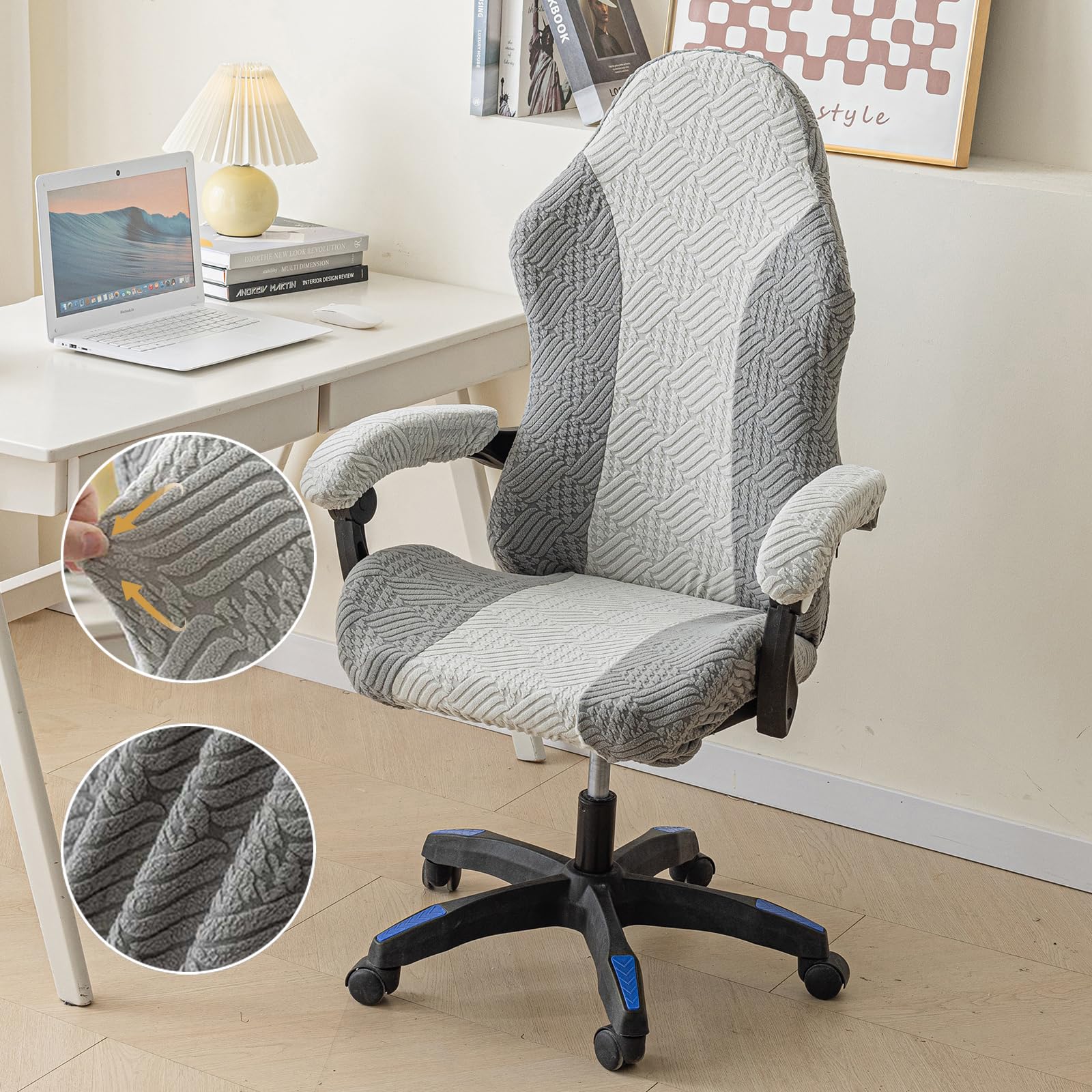 CACXKEP Gaming Chair Cover Office Chair Cover Game Chair Cover Stretchable with Armrest Covers Computer Chair Seat Covers Gaming Chair Cover Slipcovers, Grey b