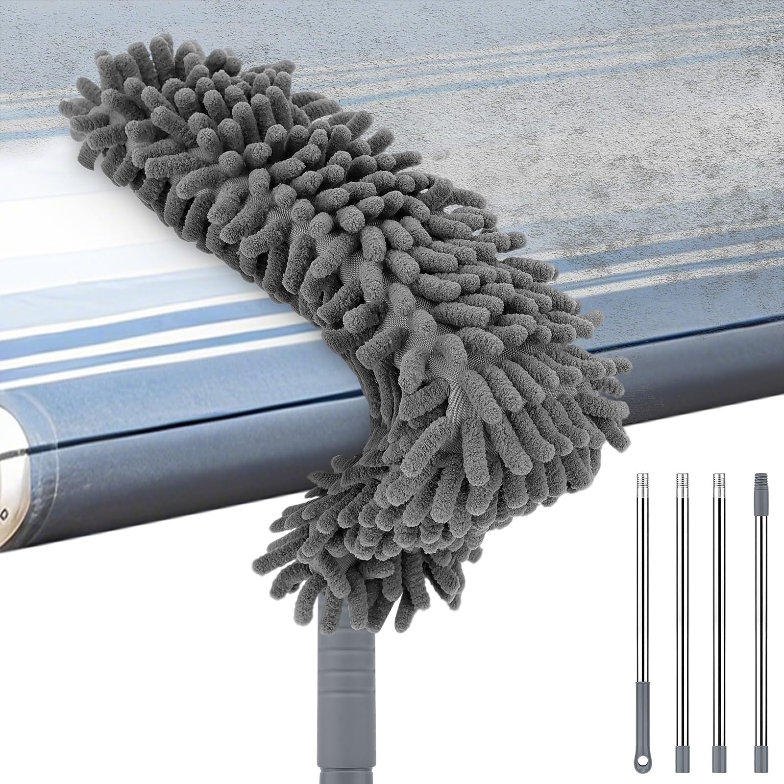RV Awning Cleaner with Bendable Mop Head, 6.9ft Telescopic Awning Cleaner, High Absorbent Efficiency Awning Cleaning Mop for RV Roof Cleaner, Campers, Trailers, Trucks, RV Cleaning Brush