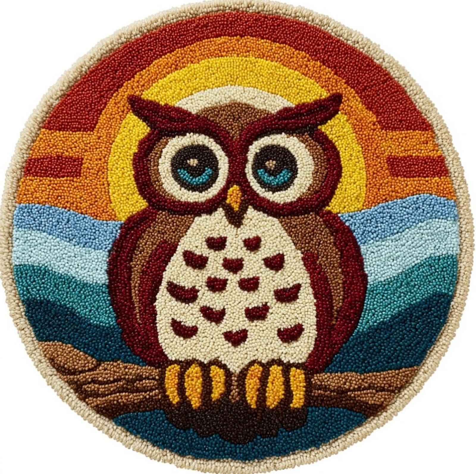 WallustrioaW DIY Latch Hook Rug Kits for Kids,Owls at Sunset,DIY Crochet Carpet Making Beginner Set for Adults Present Decoration,50x50cm