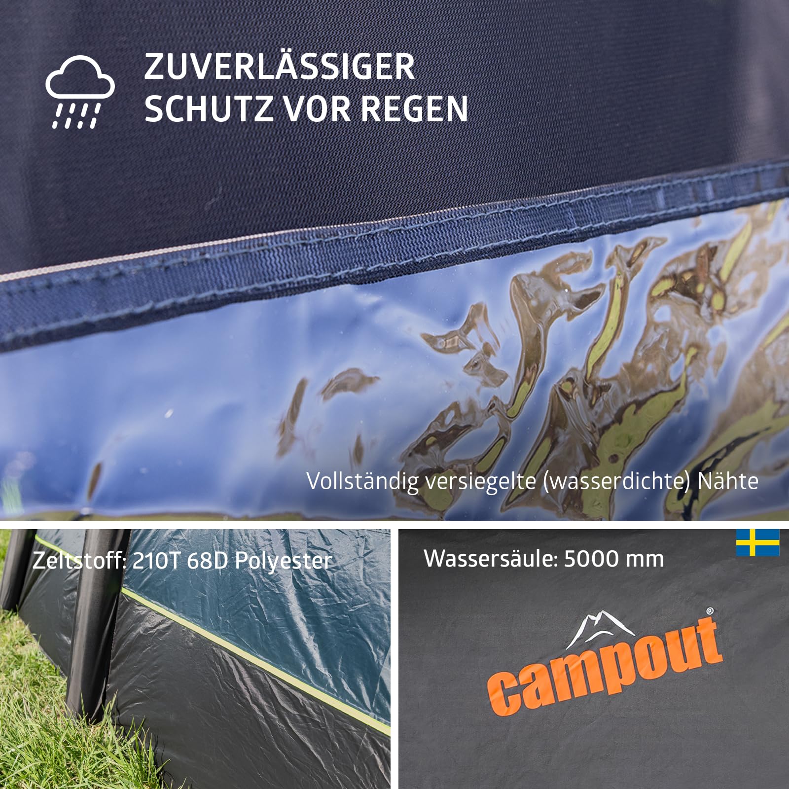 Campout Aufblasbares Tunnelzelt - Familienzelt - Luftzelt - Wasserdicht mit 5000 mm - Inklusive Pumpe, Bodenplane und vordach