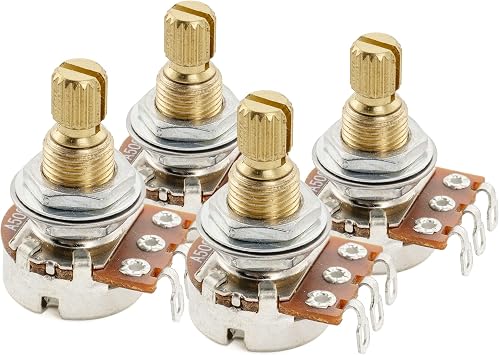 Musiclily Pro A500K Mini Pots Brass Metric Split Standard Shaft 9.5mm Audio Taper Potentiometers for LP SG Style Electric Guitar Bass Set of 4