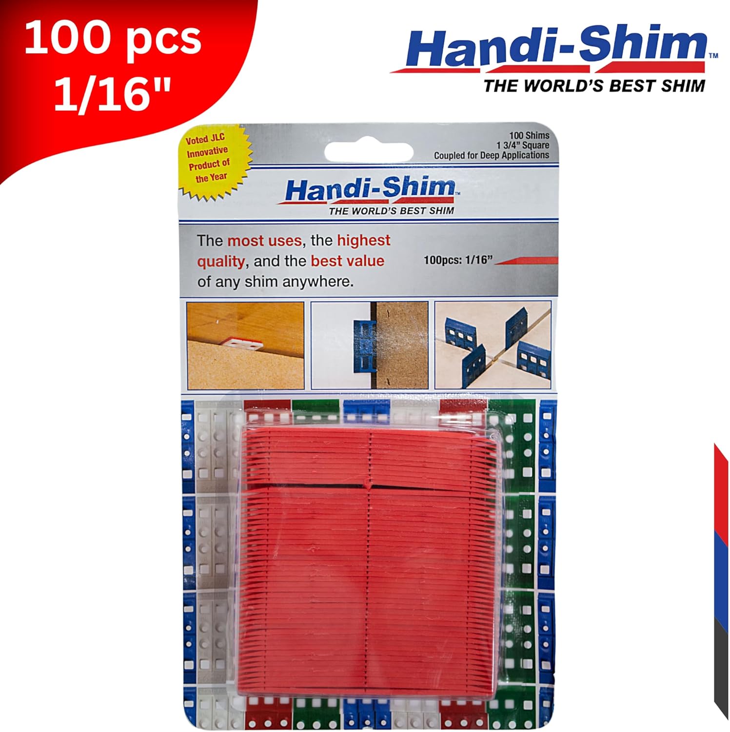 HS116100RD Plastic Construction Shims/Spacers, 100 Pack, 1/16-Inch, Red