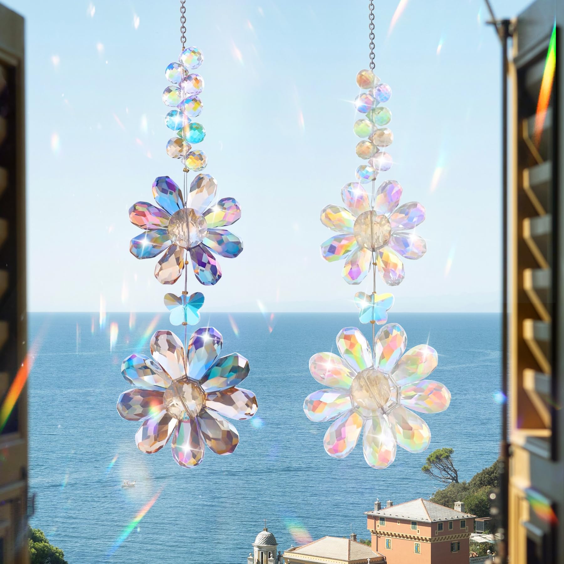 Atrapasoles Cristal, Colgante Cristal Pack de 5 árbol búho colibrí Mariposa Hada, Sun Catcher para Ventanas Jardines, Campanas Viento — view 10