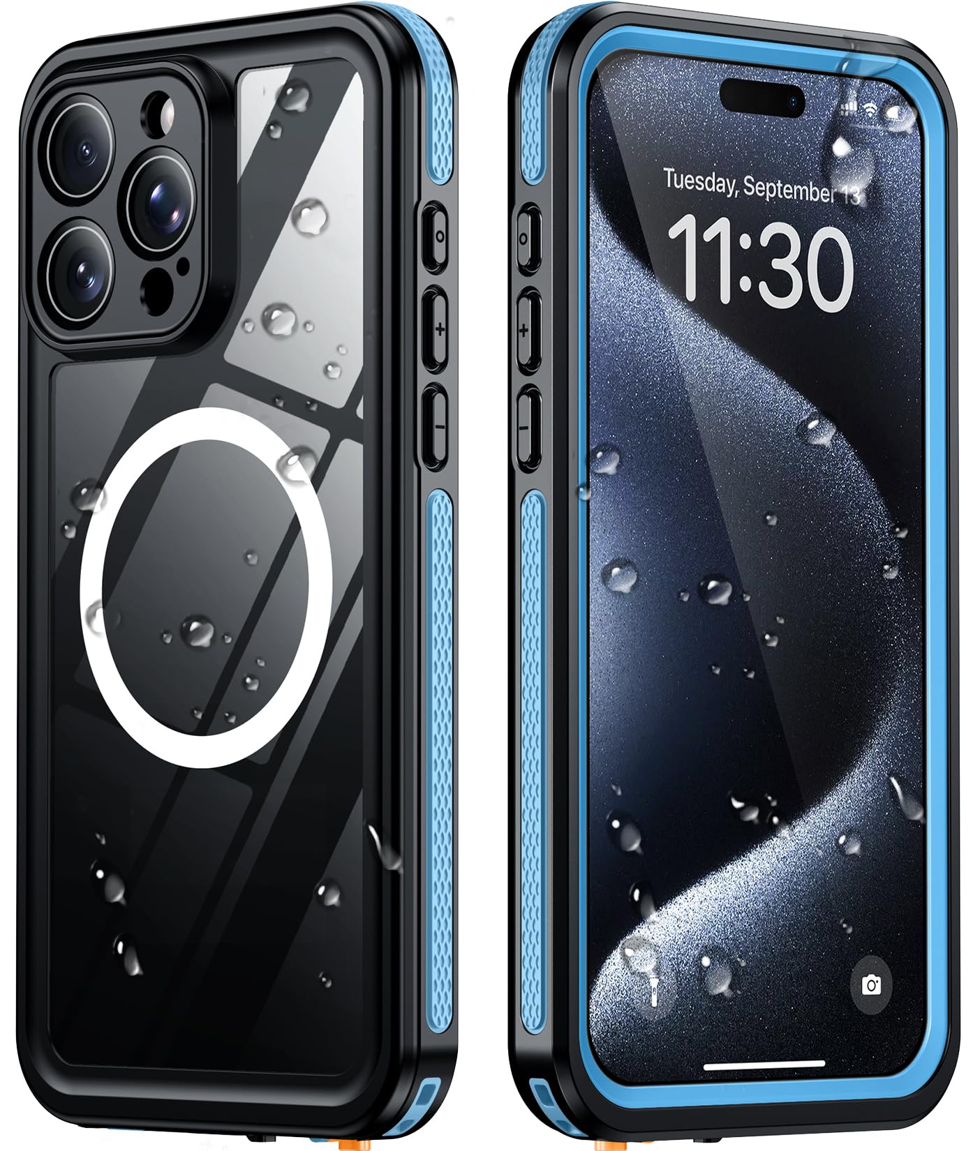 Temdan Designed for iPhone 15 Pro Max Case Waterproof,Blue/Clear