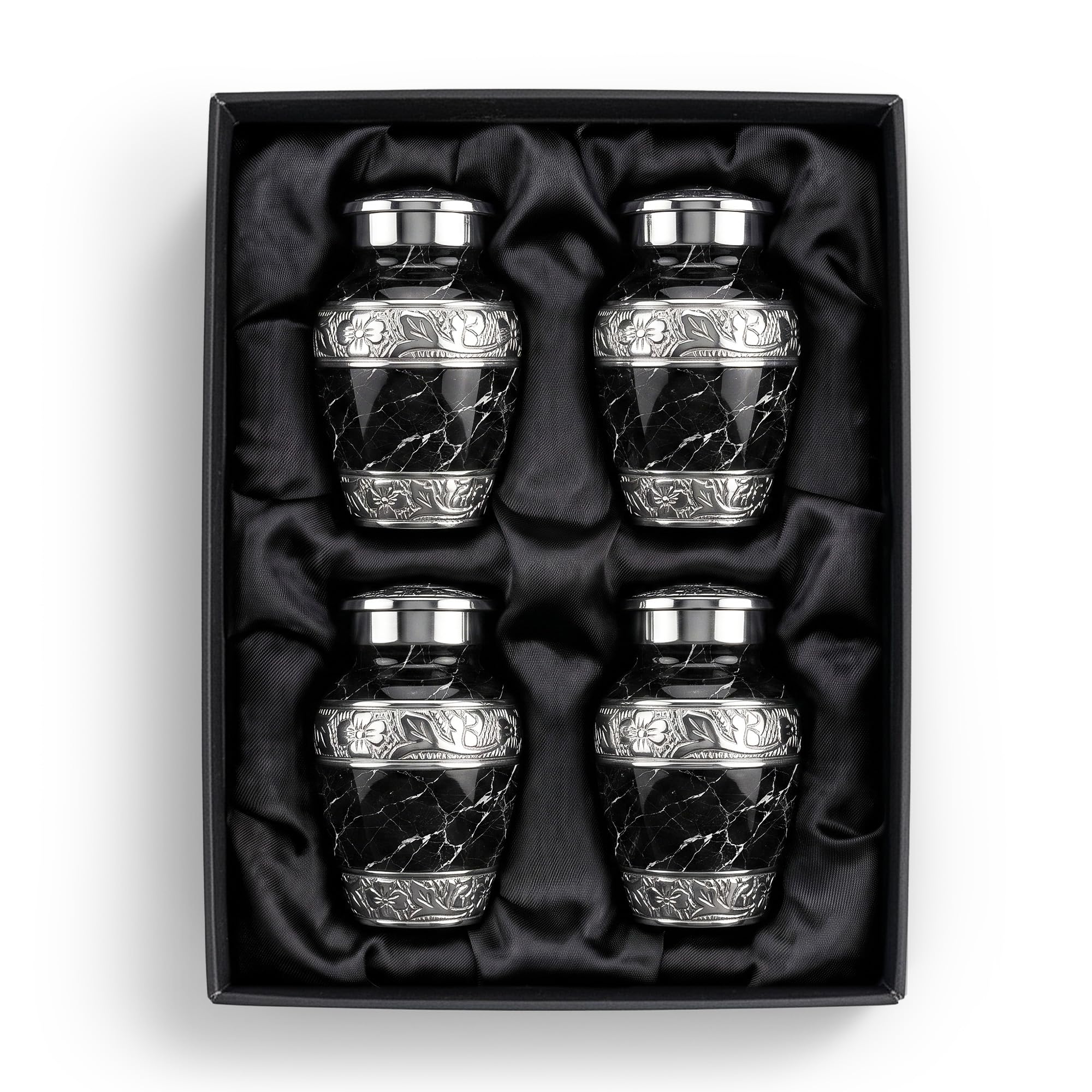 STONLIF Black Marble Keepsake Urns Set of 4 for Human Ashes - Mini Aluminum Cremation Urns, Memorial Sharing Set for Family, Pet Urn Option
