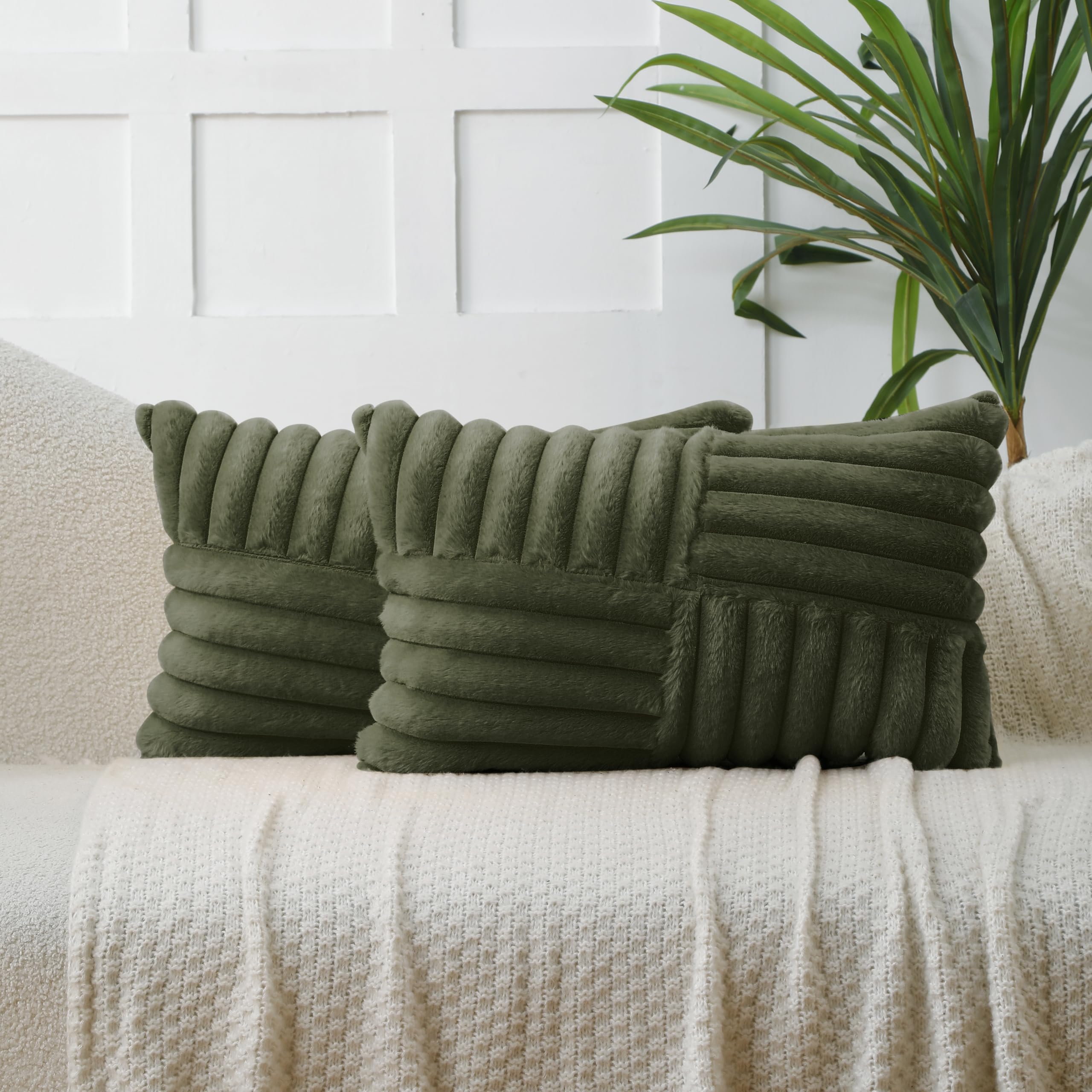 All Smiles Olive Green Lumber Decorative Throw Pillow Covers 12x20 Set of 2