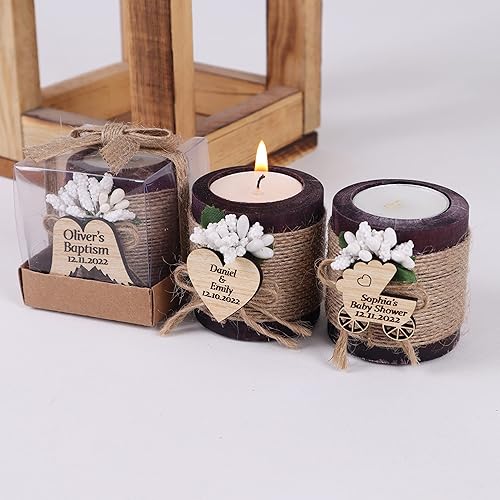 Miniatura 3 de HTF - Juego de 5 portavelas de madera personalizables, regalos de boda, regalos de novia, compromiso, recuerdos de boda para invitados (marrón