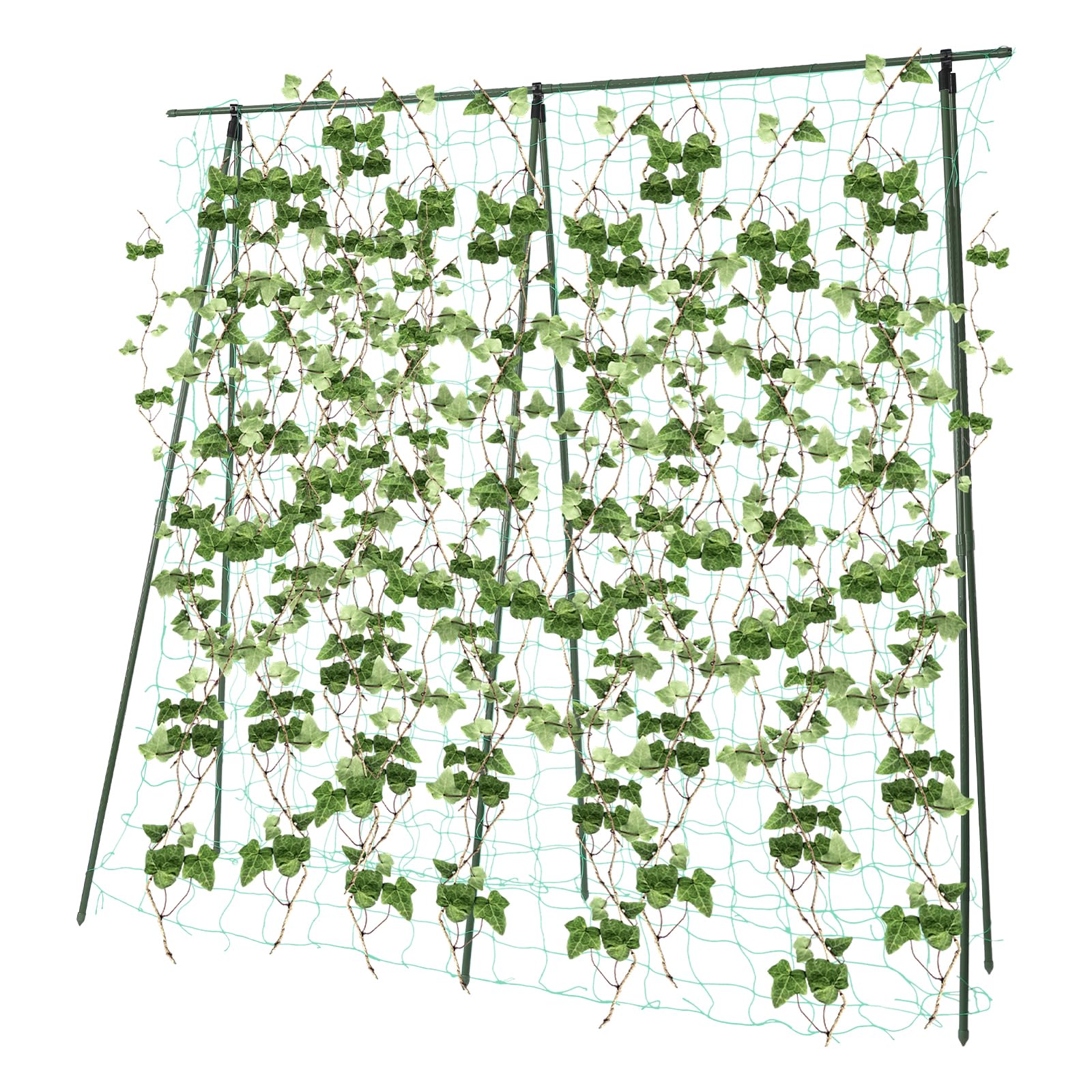 OUKANING Griglia a forma di A con rete da arrampicata 180 x 180 cm, stabile griglia in acciaio rivestito in PE per pomodori, viti, salvaspazio, con scanalature antiscivolo e tappi di protezione