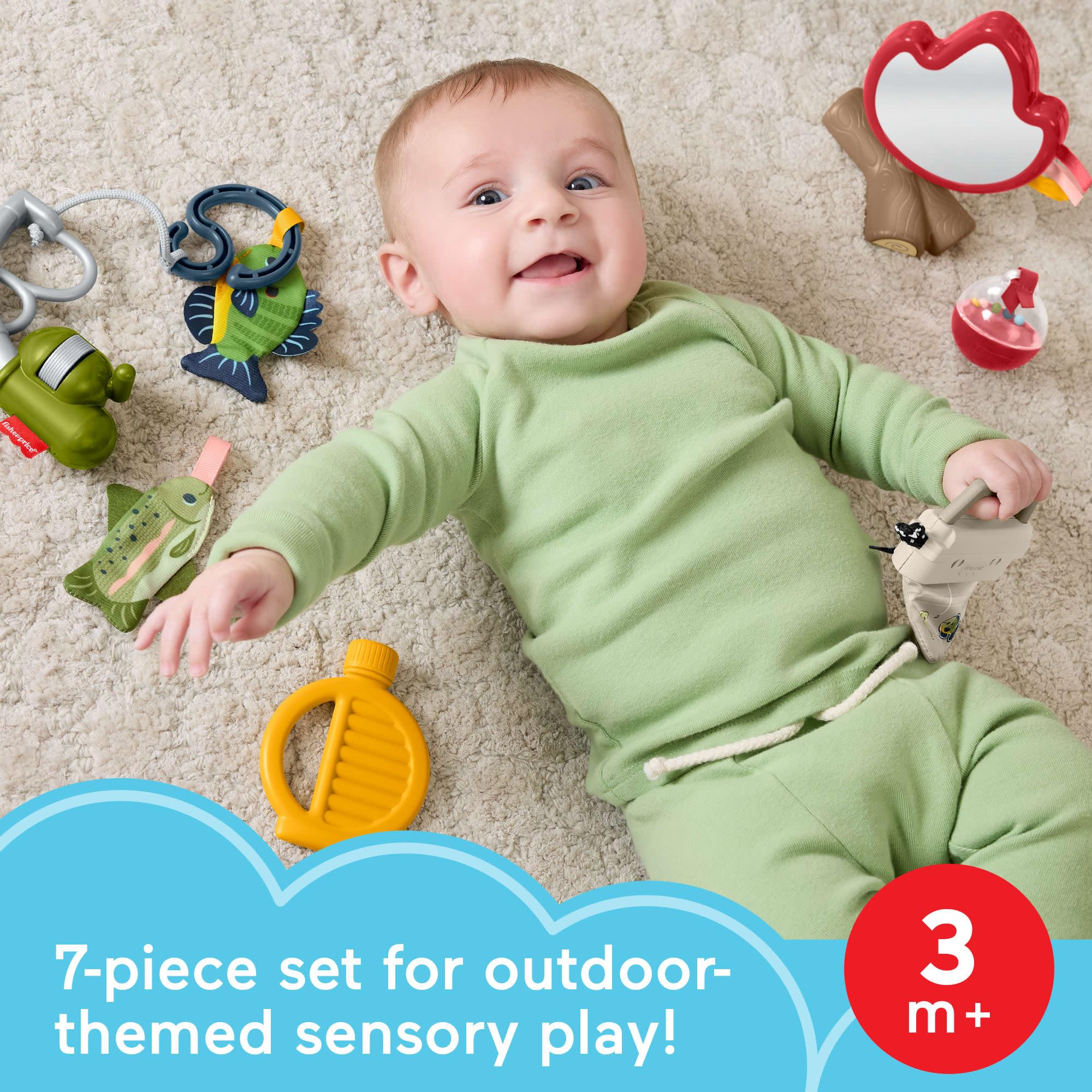 Fisher-Price Baby Toys Mini Me Moments Camp & Crinkle Set, 7-Piece Fishing & Hiking Sensory Activities for Newborn Play Ages 3+ Months - 4