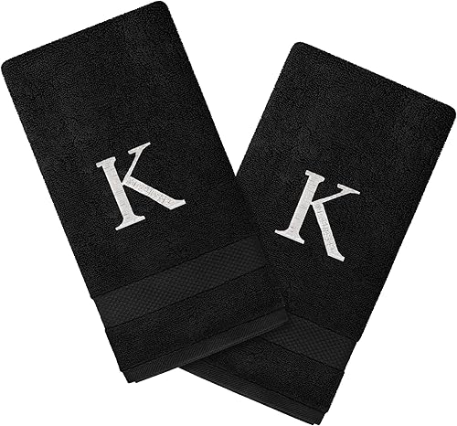 Juego de 2 toallas personalizadas con monograma, altamente absorbentes y suaves, toallas de mano de algodón turco con monograma de 16 x 27 pulgadas,