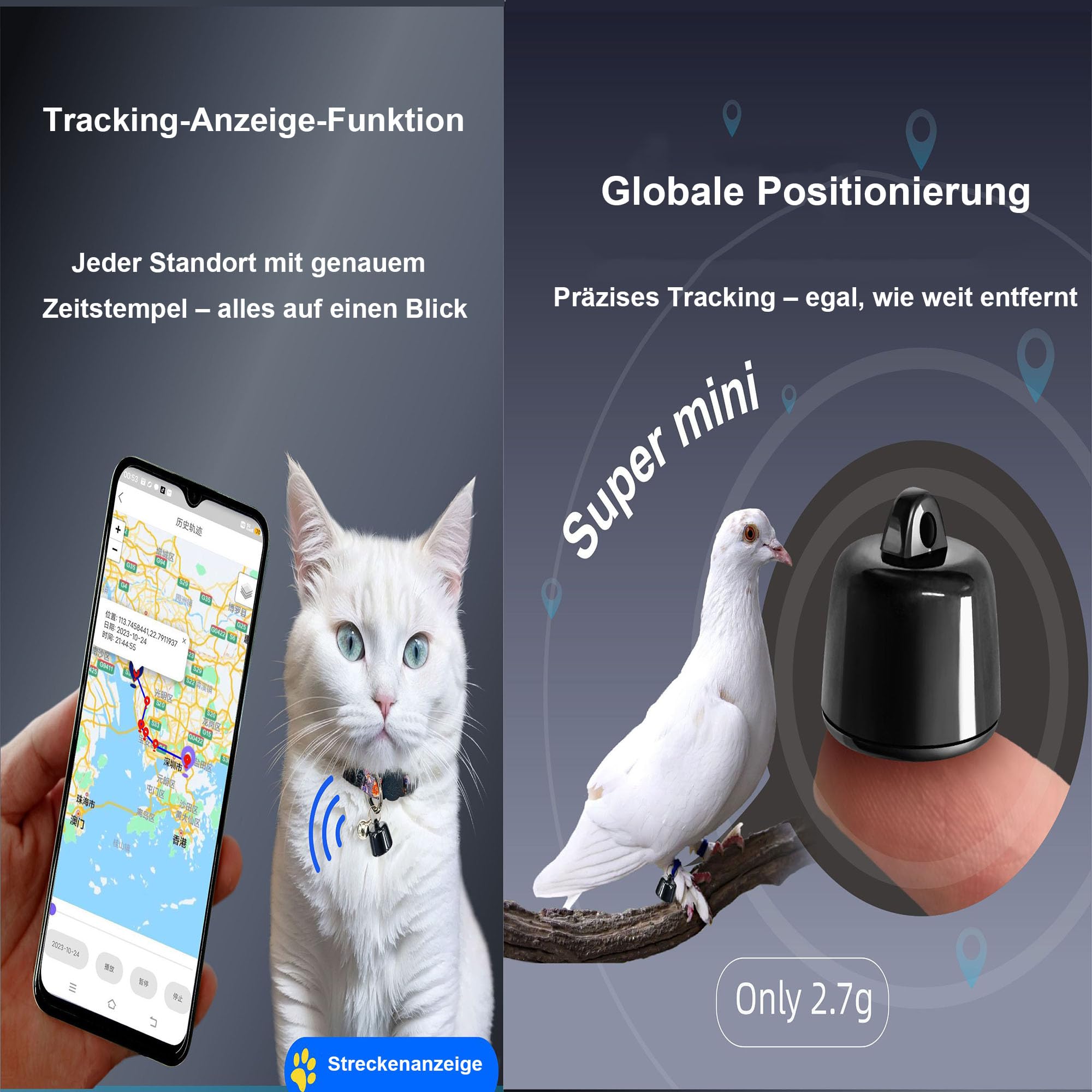 mini GPS Tracker Katze – Kompatibel mit iOS & Android – Weltweite Standortverfolgung – Ohne monatliche Gebühren – Für jedes Halsband geeignet GPS Tracker Hund Katzen Tracker (Katzen)