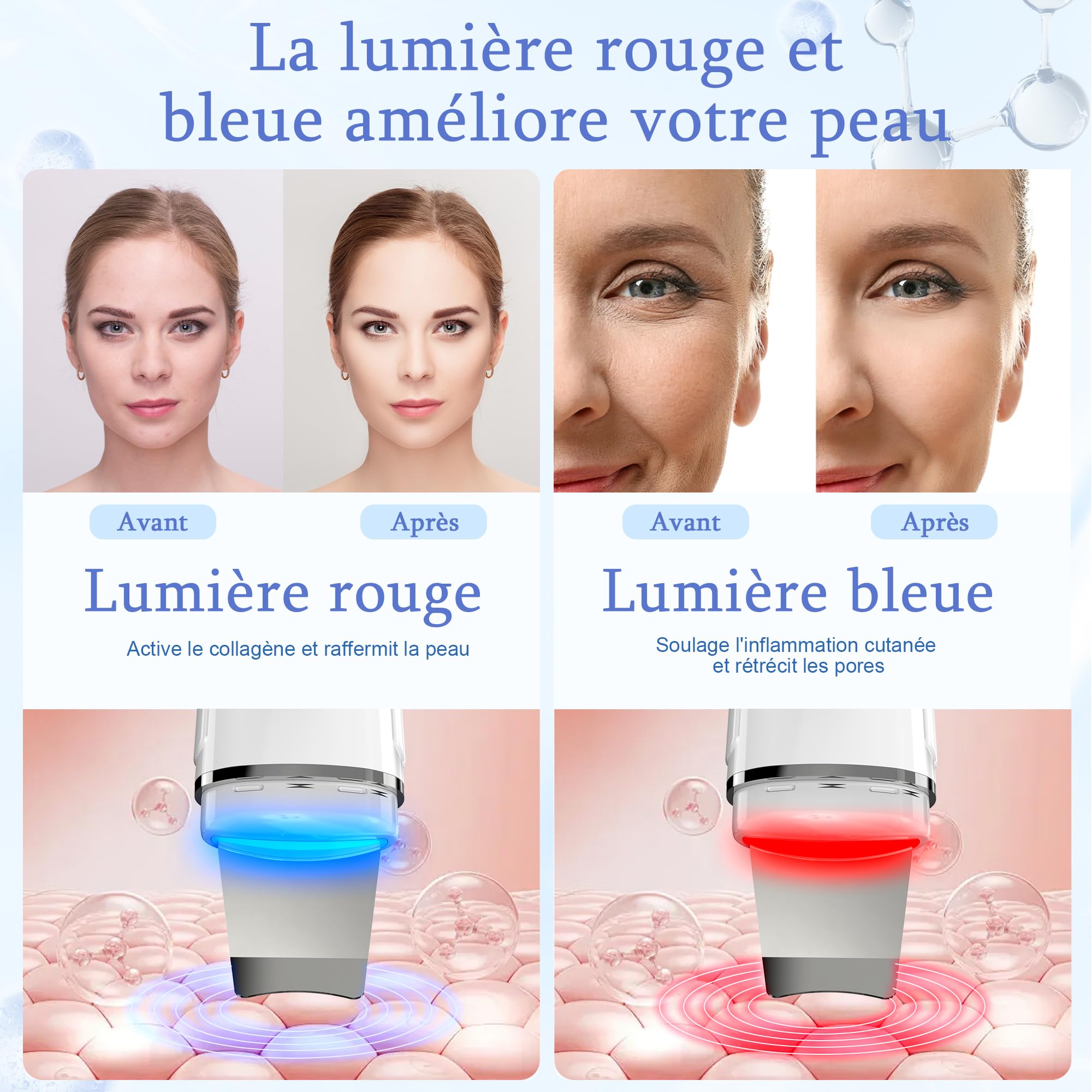 Épurateur de Peau à Ultrasons, Aspirateur Point Noir Du Visage avec 4 Modes et Lumière Bleue Rouge, Appareil de Nettoyage Exfoliant à Ultrasons, Dispositif de Nettoyage pour éliminer les Point