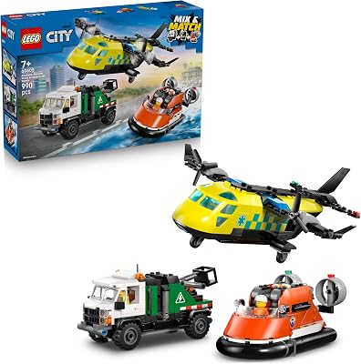 LEGO City Kombinationsset mit Flugzeug, Wartungsfahrzeug und Luftkissenboot – Spielzeug Fahrzeug – Mix & Match Modellbau mit 3 Minifiguren – Geburtstagsgeschenk für Jungen ab 7 Jahren – 60505