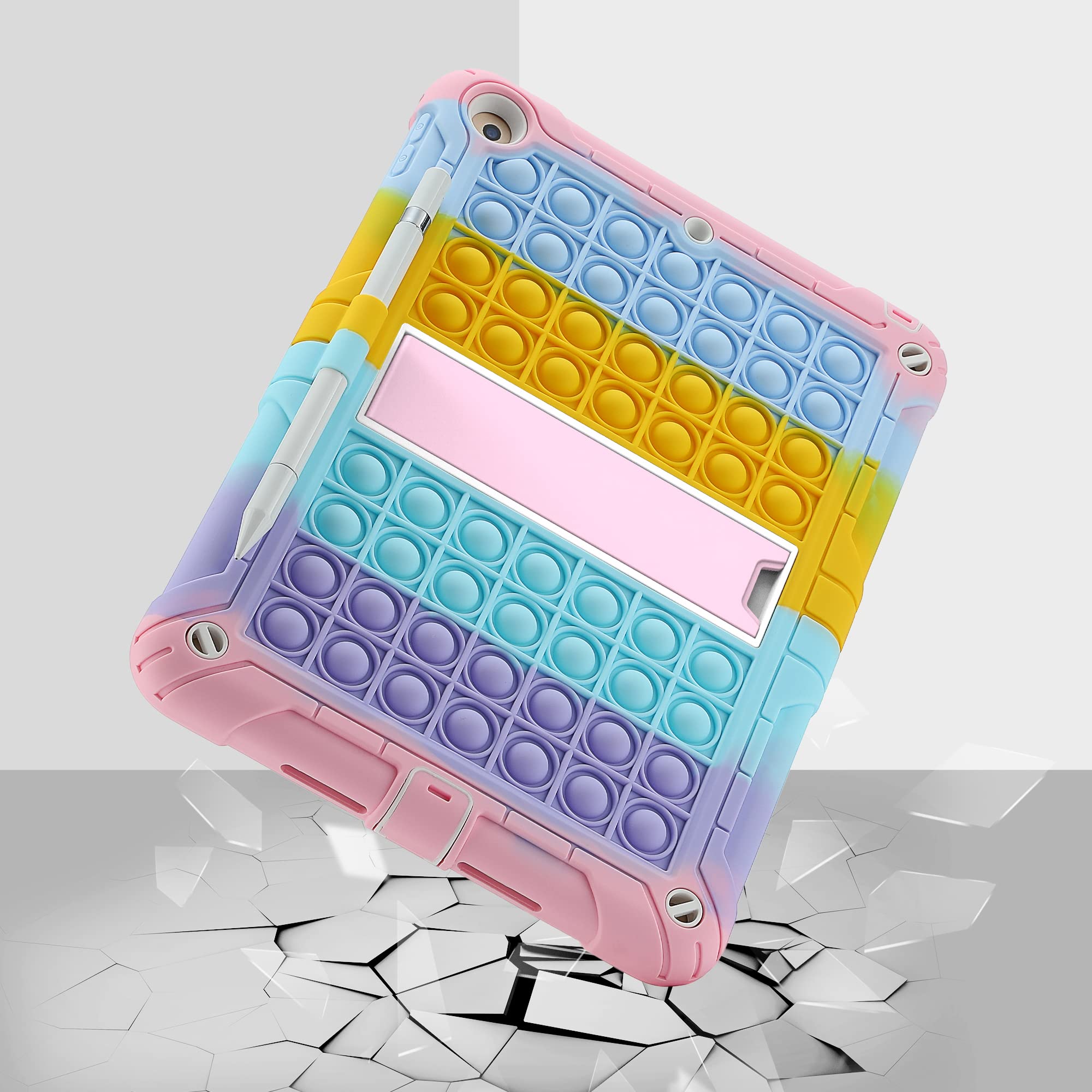 Fidget Custodia giocattolo sensoriale per iPad 9,7 pollici 5a 6a generazione 2018/2017/Air 1/Air 2/iPad Pro antiurto protezione completa con supporto per matite supporto a tracolla (rainbow 1)