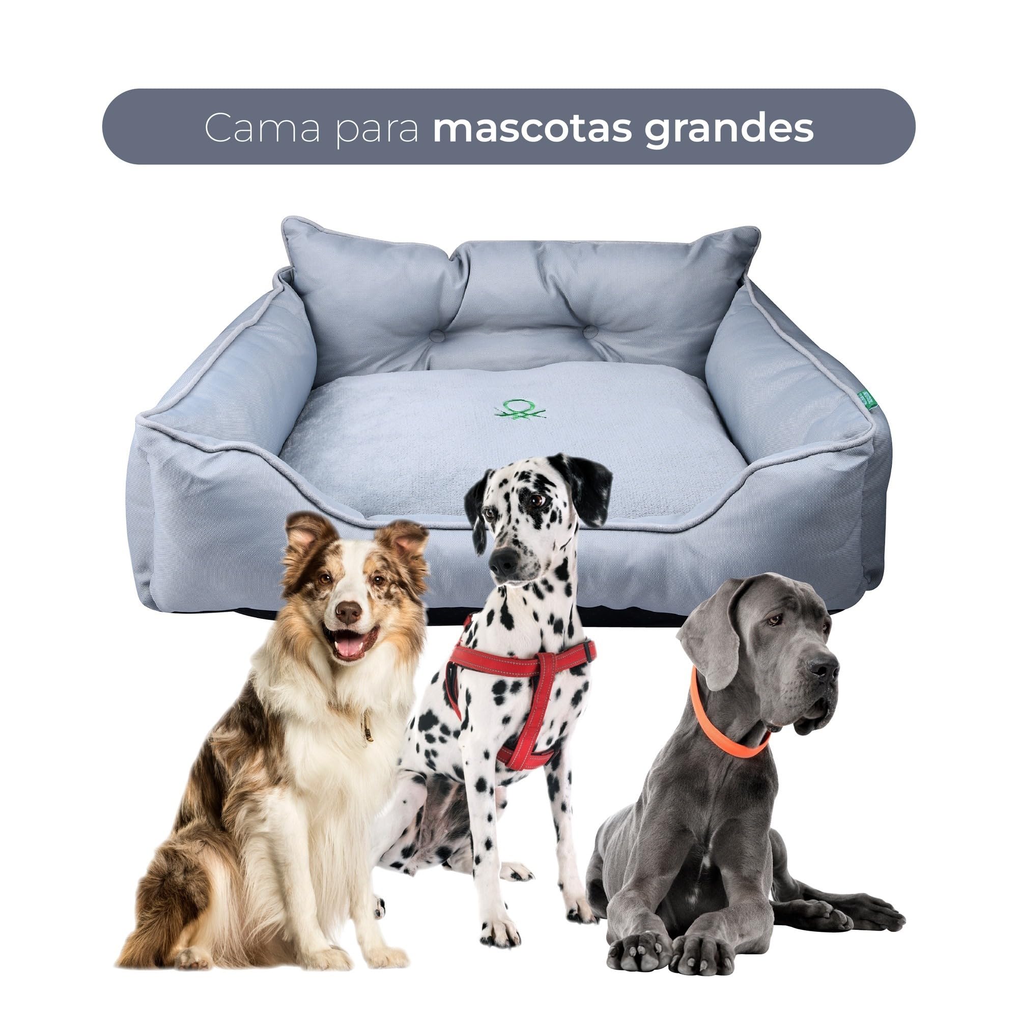 Haustierbett | Farbe Grau | Maße 90 x 70 x 28 cm | ergonomisches Bett für mittelgroße Hunde | maschinenwaschbarer Bezug | und Futternapf aus Edelstahl und Halterung aus Bambus