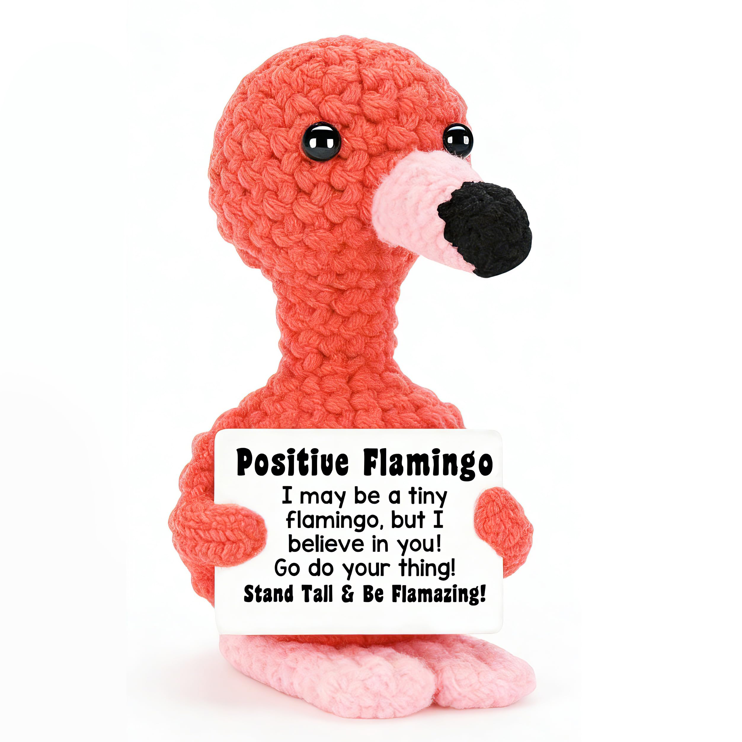 – Funny Positive Flamingo | Handmade Flamingo Plush Toy | Emotional Support Axolotl Plush Toy | Cute Crochet Animal for Desk Decoration