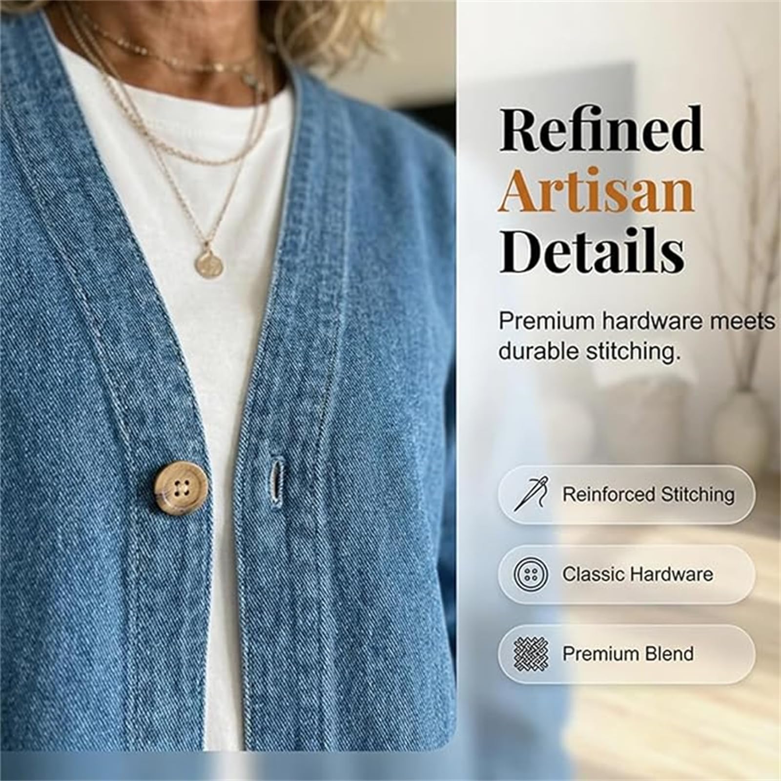 Generico Cardigan in Denim da Donna, Classico con Bottoni sul Davanti, Scollo a V, Traspirante, Comodo, Leggero, Casual, a Maniche Lunghe