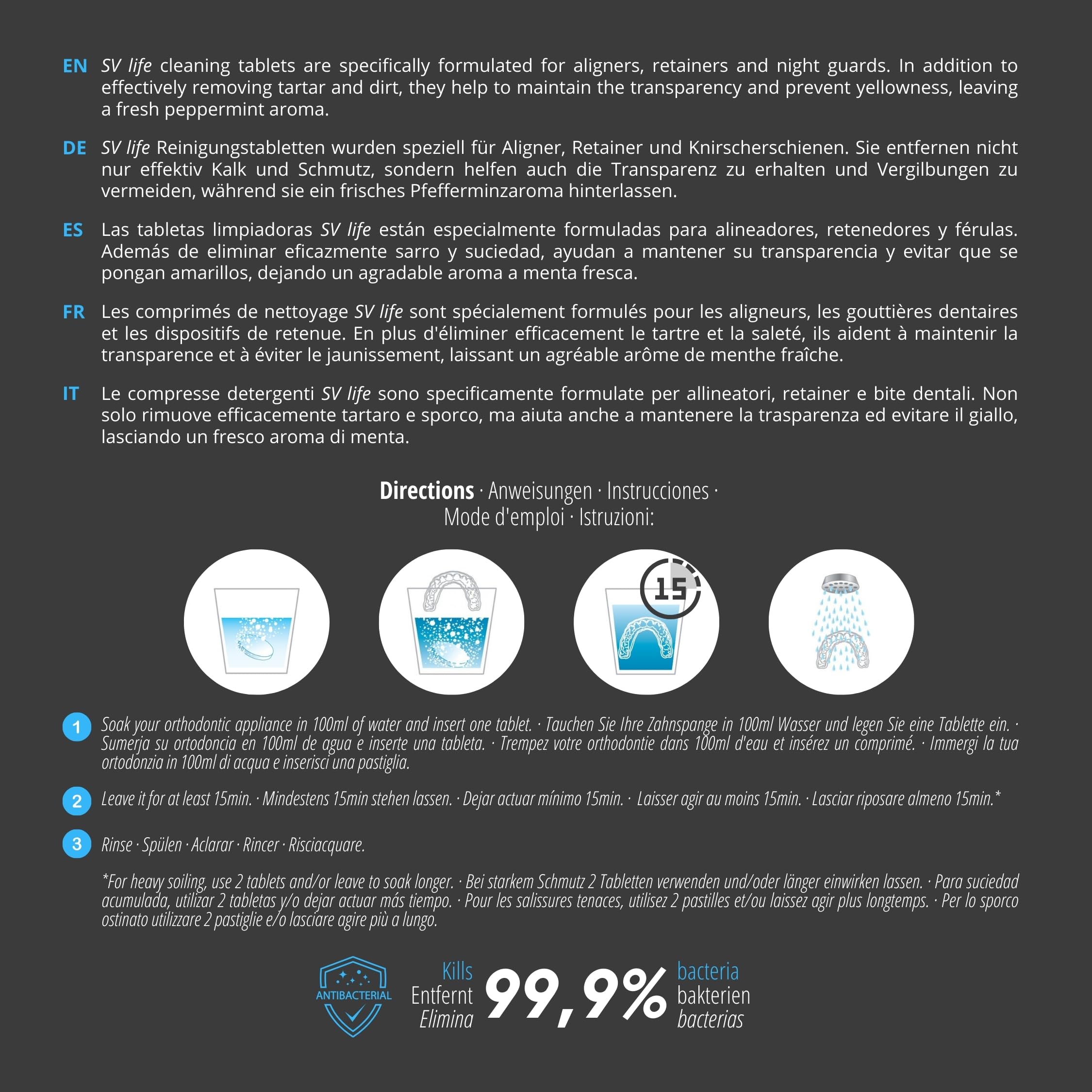 36 Tabletki Czyszczące do Ortodoncji Przezroczyste | do Aligner, Retainer, Szyna zębowa | Formuła 2-w-1 z Antybakteryjnym Aktywnym Tlenem, Mięta (pack 5 tygodni)