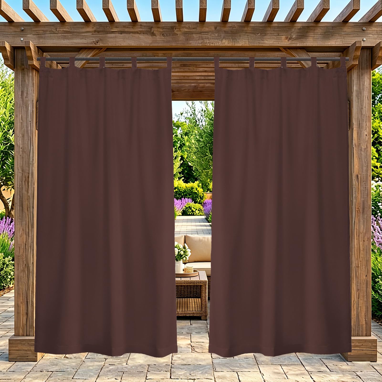 ZELVANO Outdoor Curtains Waterproof, 1 Panel Blackout Thermal Drapes Windproof Privacy for Garden Gazebo Pergola Patio, Weatherproof Fabric - W 70" x L 84"