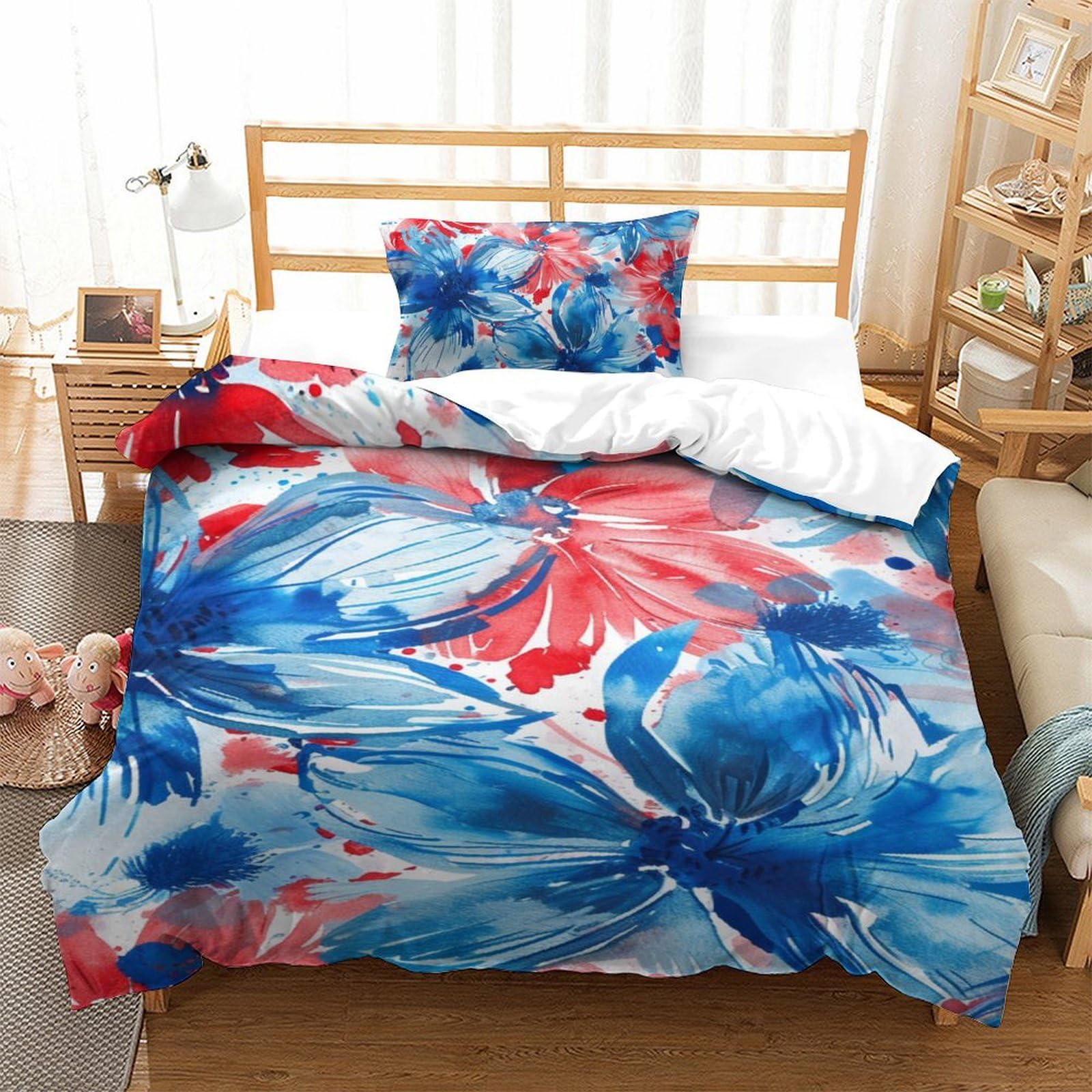 Linge de lit microfibre fleurs aquarelle 3D ensemble de literie respirant 135x200