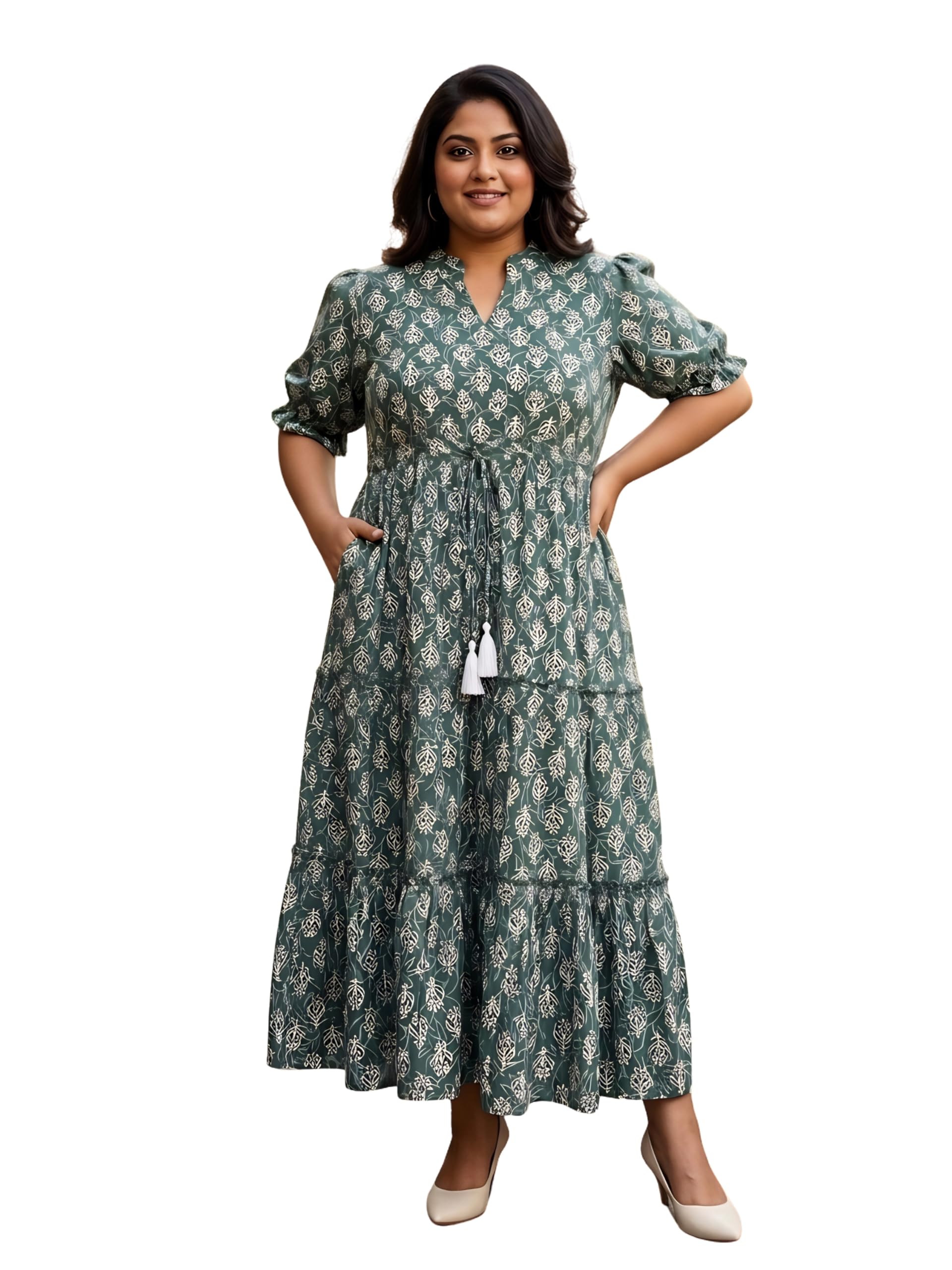 indietoga Women's Floral Printed Pure Cotton Tiered Maxi Dress (XL to 7XL)-picture-35