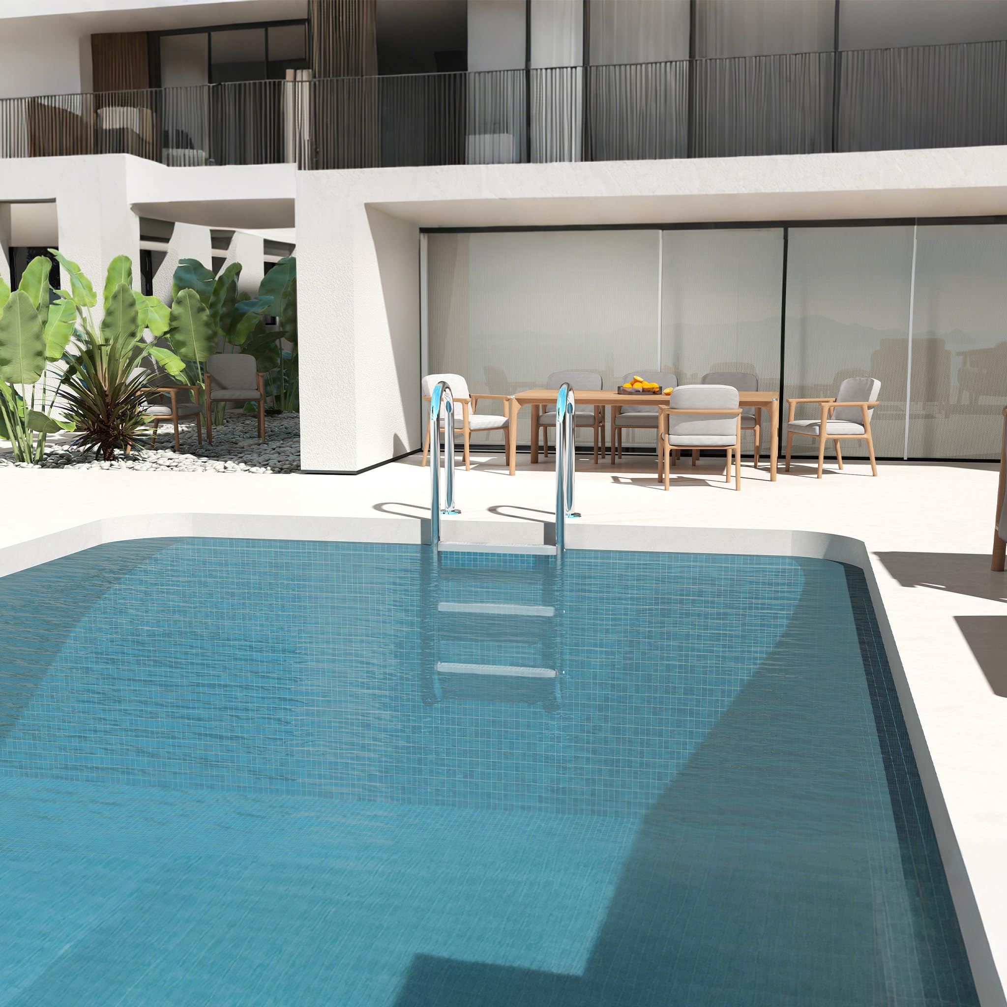 UISEBRT Échelle de piscine en acier inoxydable 304 | Échelle de piscine à 3 marches | 132 x 54 x 26,5 cm - Argent | Échelle de piscine avec antidérapant | Échelle d'accès pour piscine et bassin |