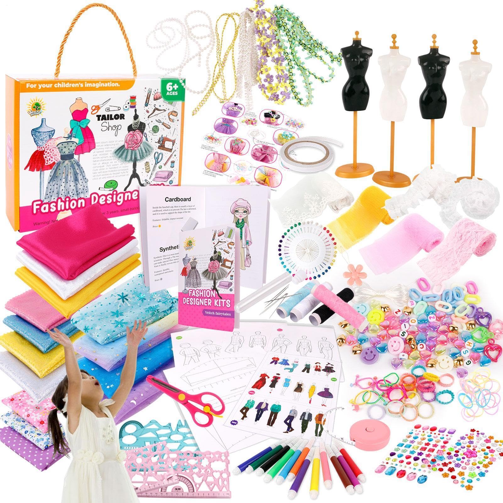 Modisches Design-Set für Kinder, kreative Luxus-Puppenkleidung | DIY Basteln für Kinder, Nähen lernen, Halloween, Kindertag, ab 6 Jahren