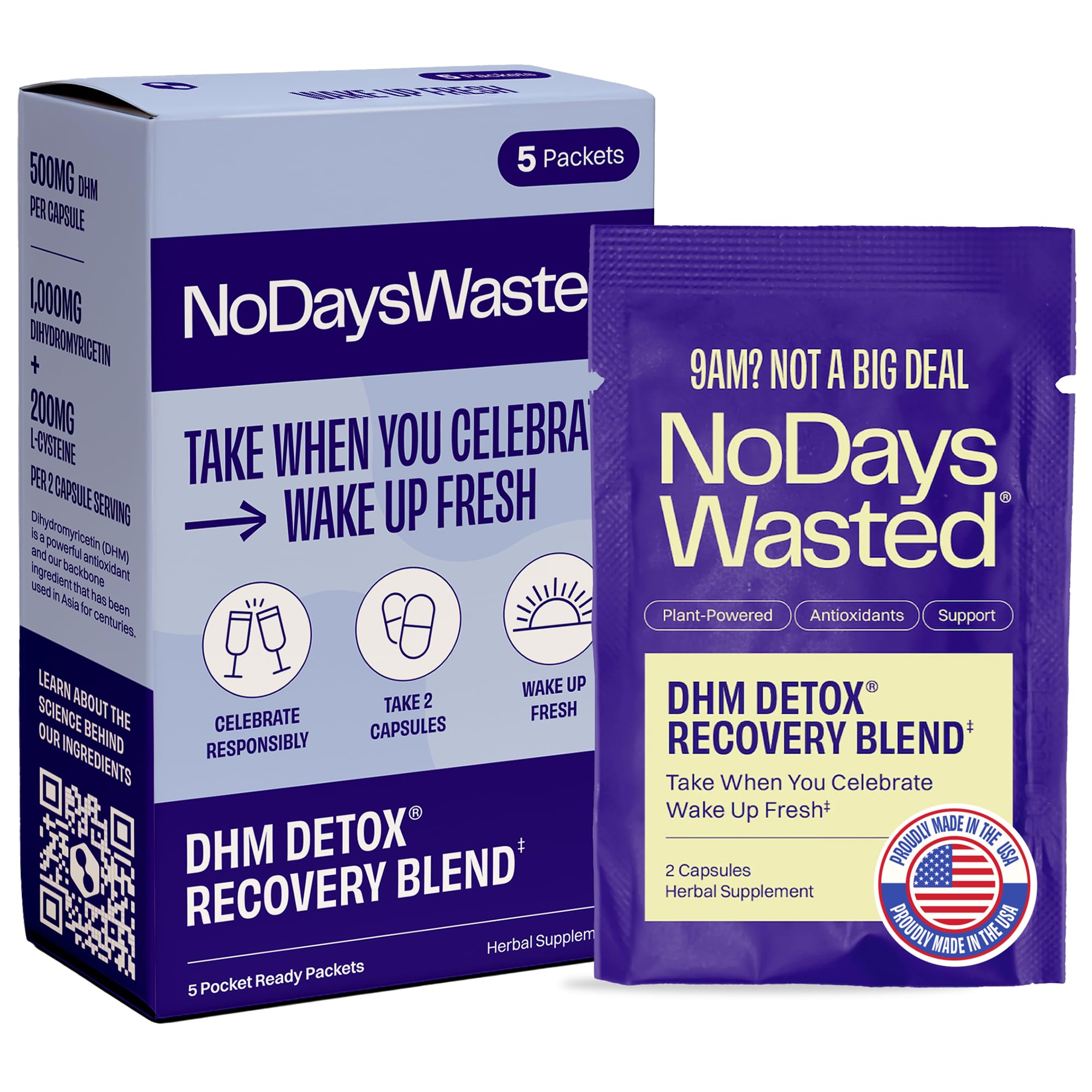 No Days Wasted DHM Detox Hangover Prevention Pills - Dihydromyricetin (DHM), N Acetyl Cysteine, Milk Thistle, Prickly Pear, Hydration Electrolytes Blend-Take After-Alcohol to Aid in Recovery