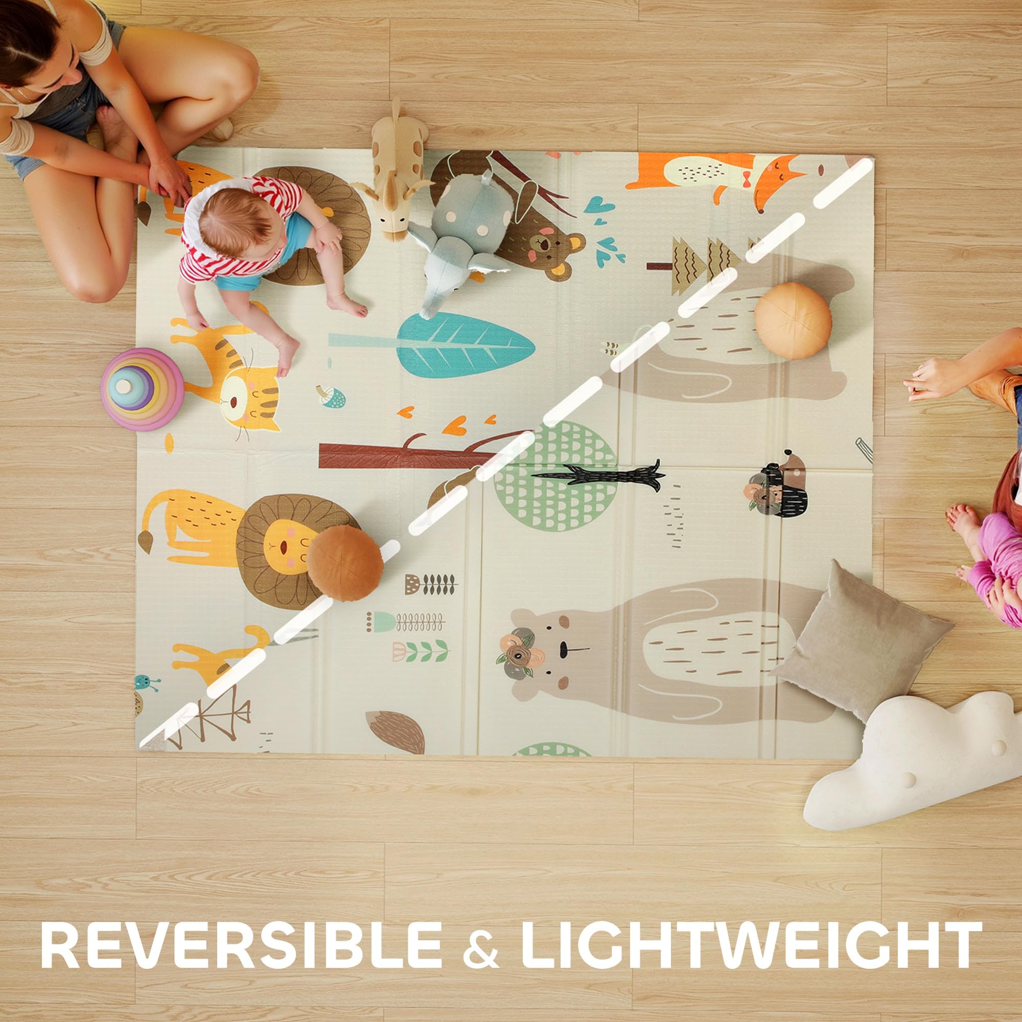 AIYAPLAY Baby-Spielmatte faltbar 177 x 146 x 1,5 cm Tiermotiv | Doppelseitig, wendbare Spielmatte, wasserdichte Schaumstoff-Krabbelmatte, für Innen & Außen Picknick